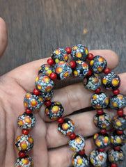 Vintage Venetian Red White Heart and Eyes Art Glass Bead Necklace