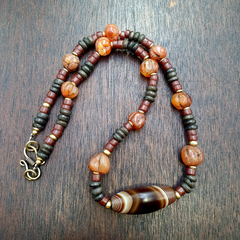 HIMALAYAN Indo Tibetan Central Asian Agate beads Decorated beaded necklace