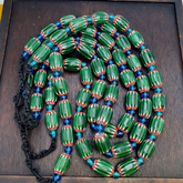 Big size Vintage Venetian Style Old green Chevron Glass Beads Long Strand