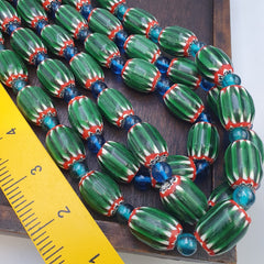 Big size Vintage Venetian Style Old green Chevron Glass Beads Long Strand