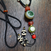 Natural Mongolia Gobi Eyes Agate & Tibetan Carnelian Stone Bead Necklace