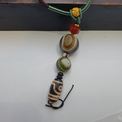 Natural Mongolia Gobi Eyes Agate & Tibetan Dzi Agate Carnelian Bead Necklace