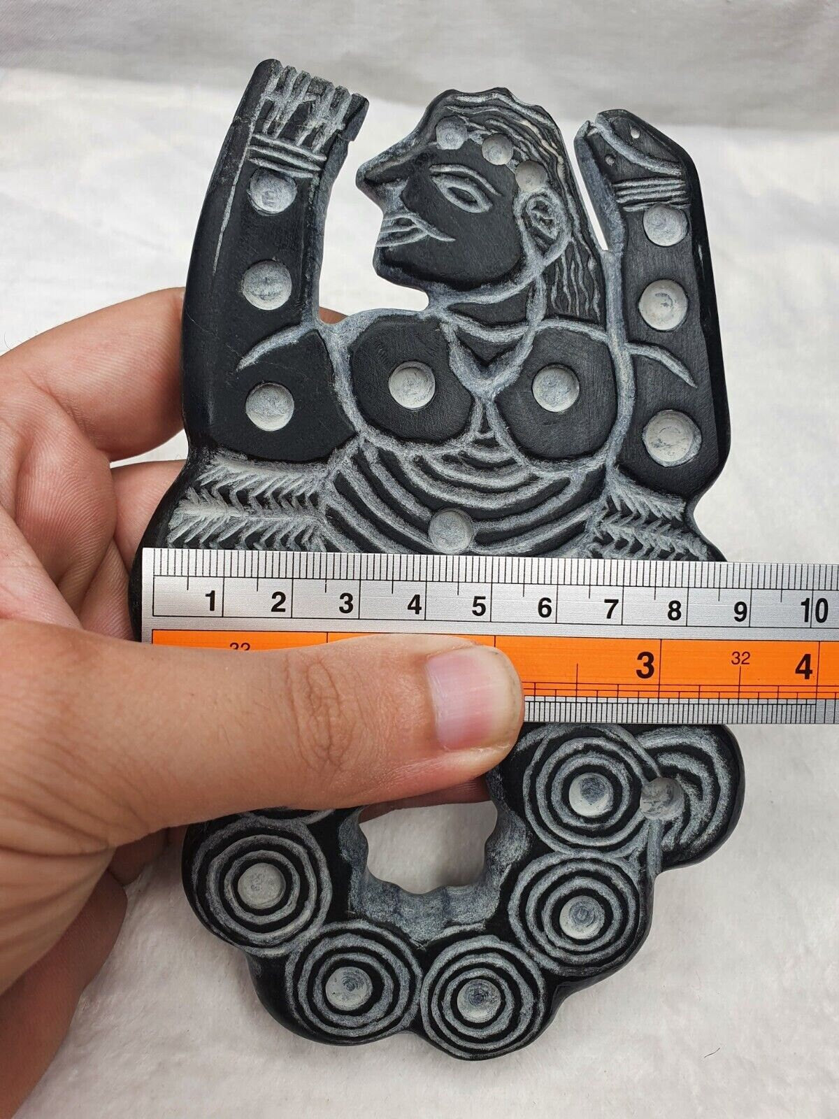 Ancient jiroft civilization black stone figure of mystical muscular menGift