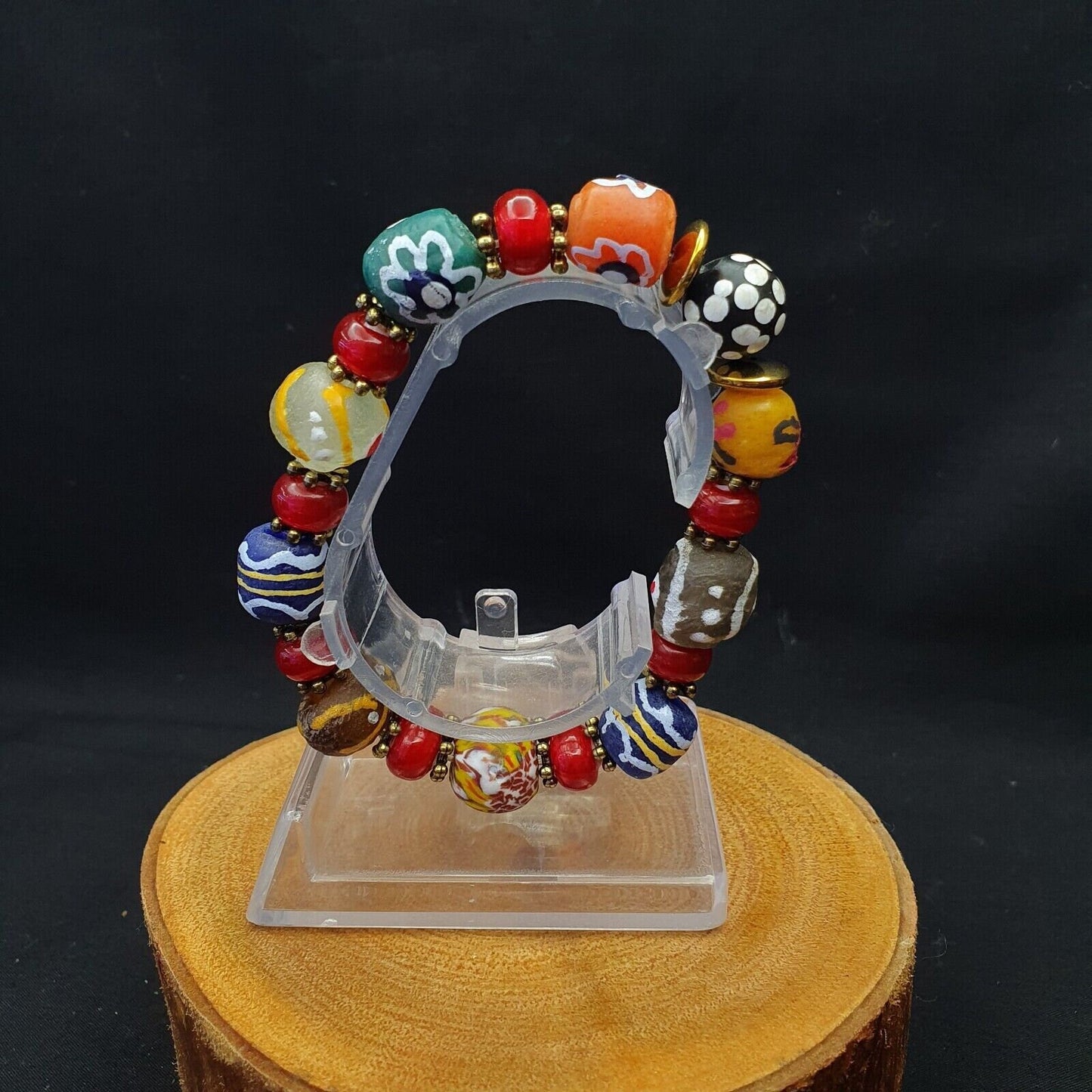 Vintage african hand painted glass beads with white heart beads braceletGift