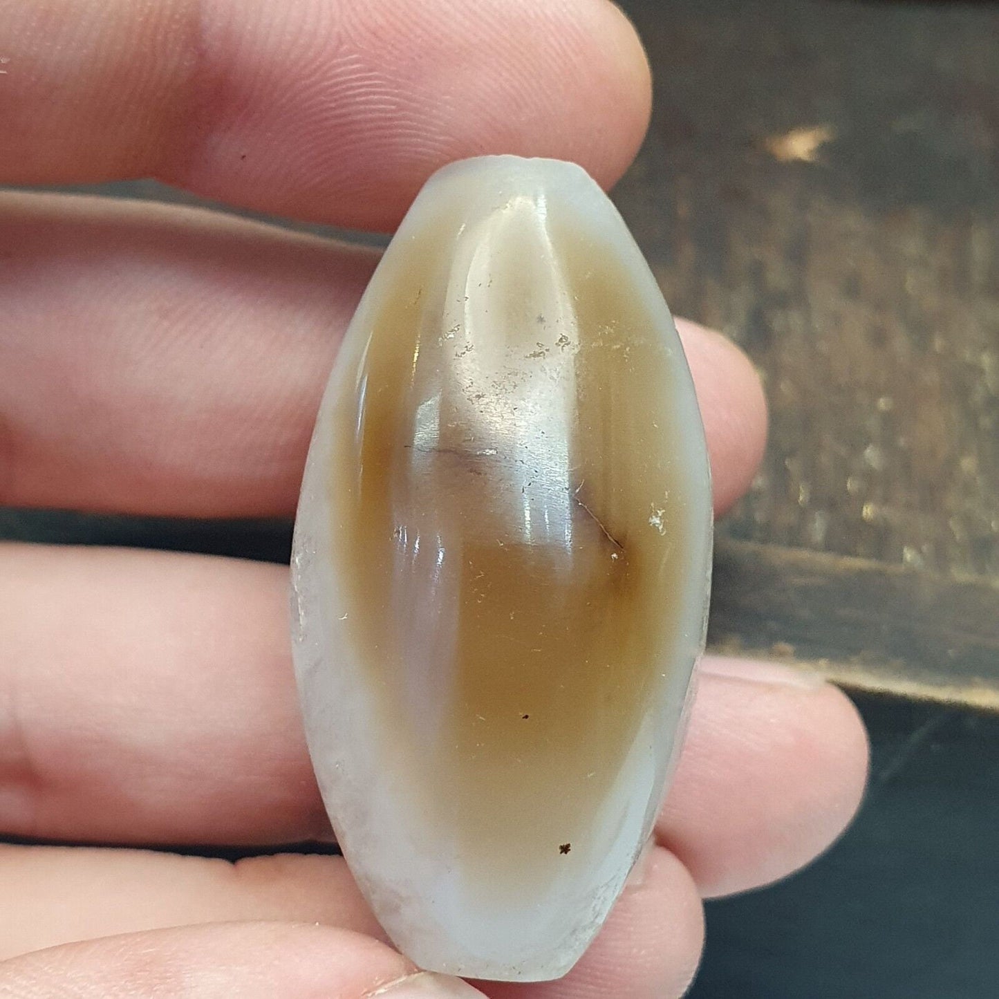 Ancient Himalayan Agate Bead: Brown & White Crystal, 42mm