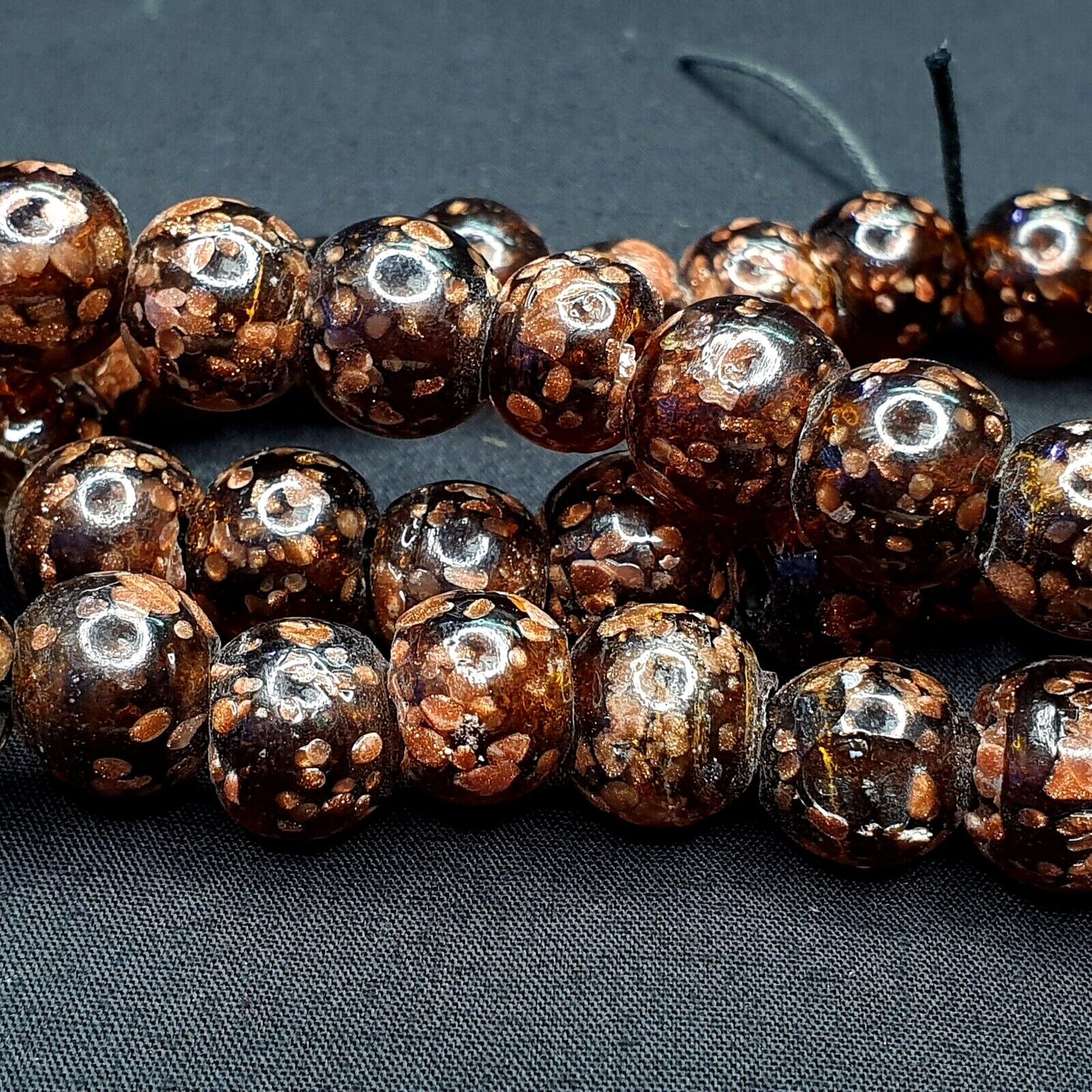 Vintage glass beads aventurine brown fancy trade beads 12mmGift