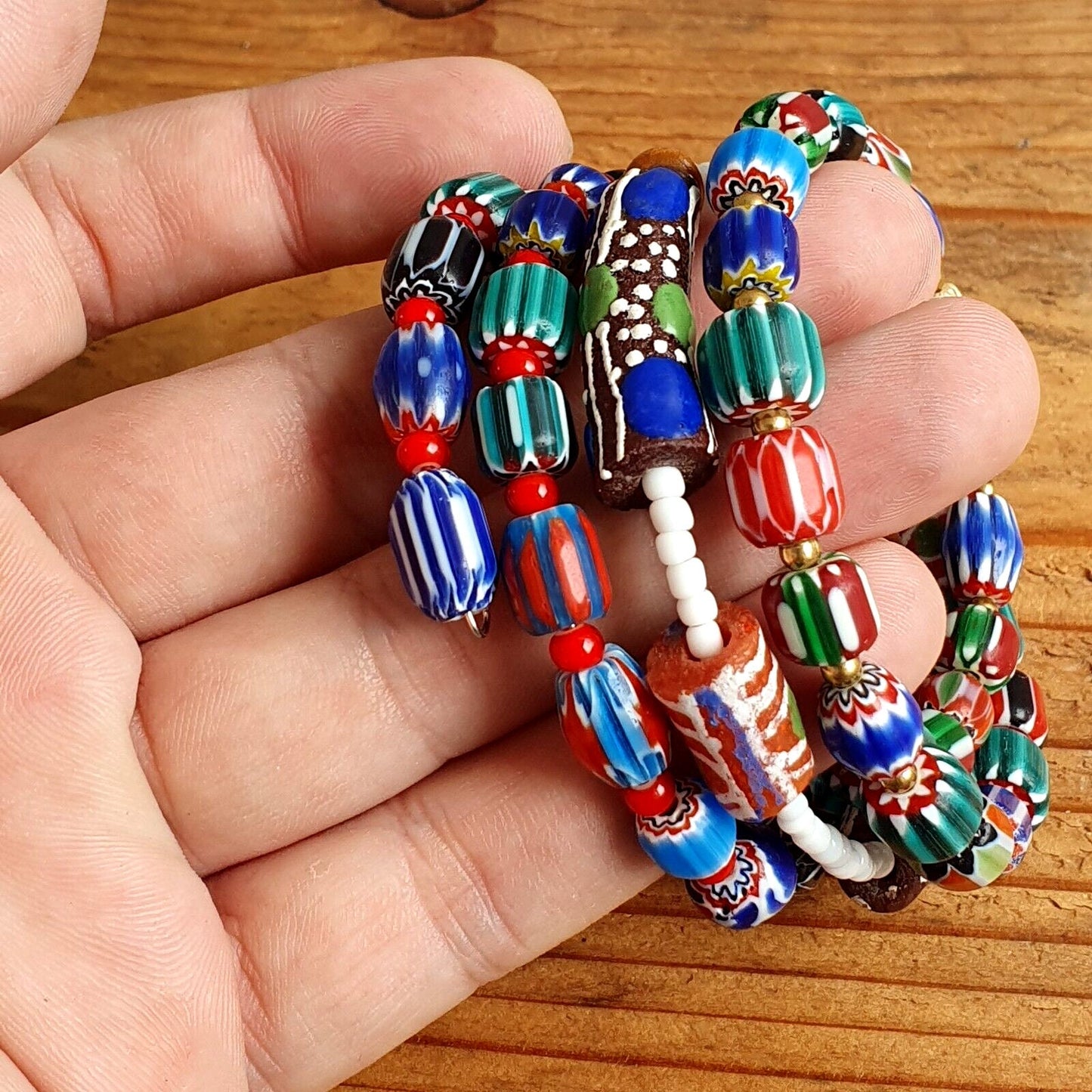 Vintage chevron venetian antique whiteheartt glass beads multilayer bracelet #33Gift