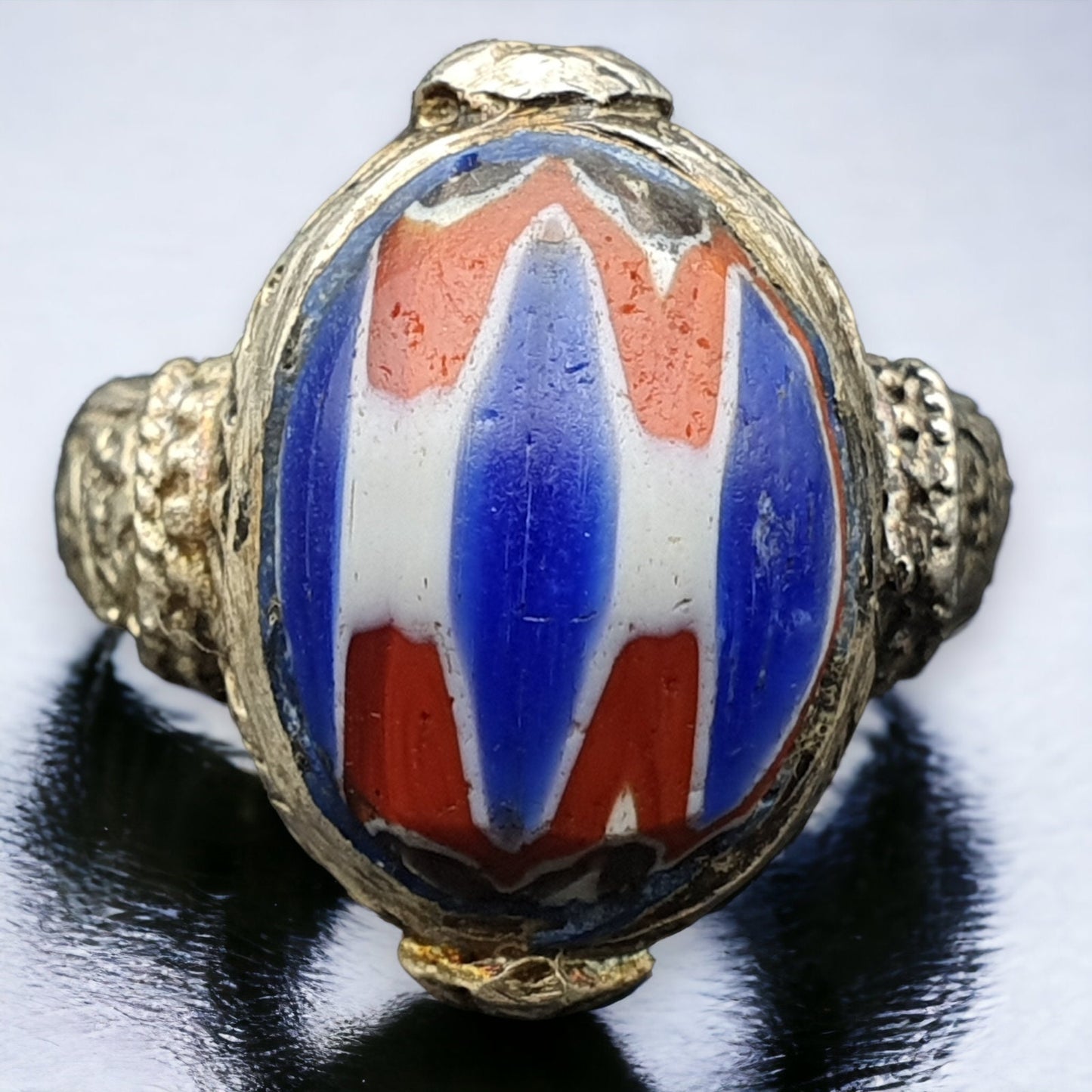 Vintage Chevron Glass Brass Ring: Old Era Pattern