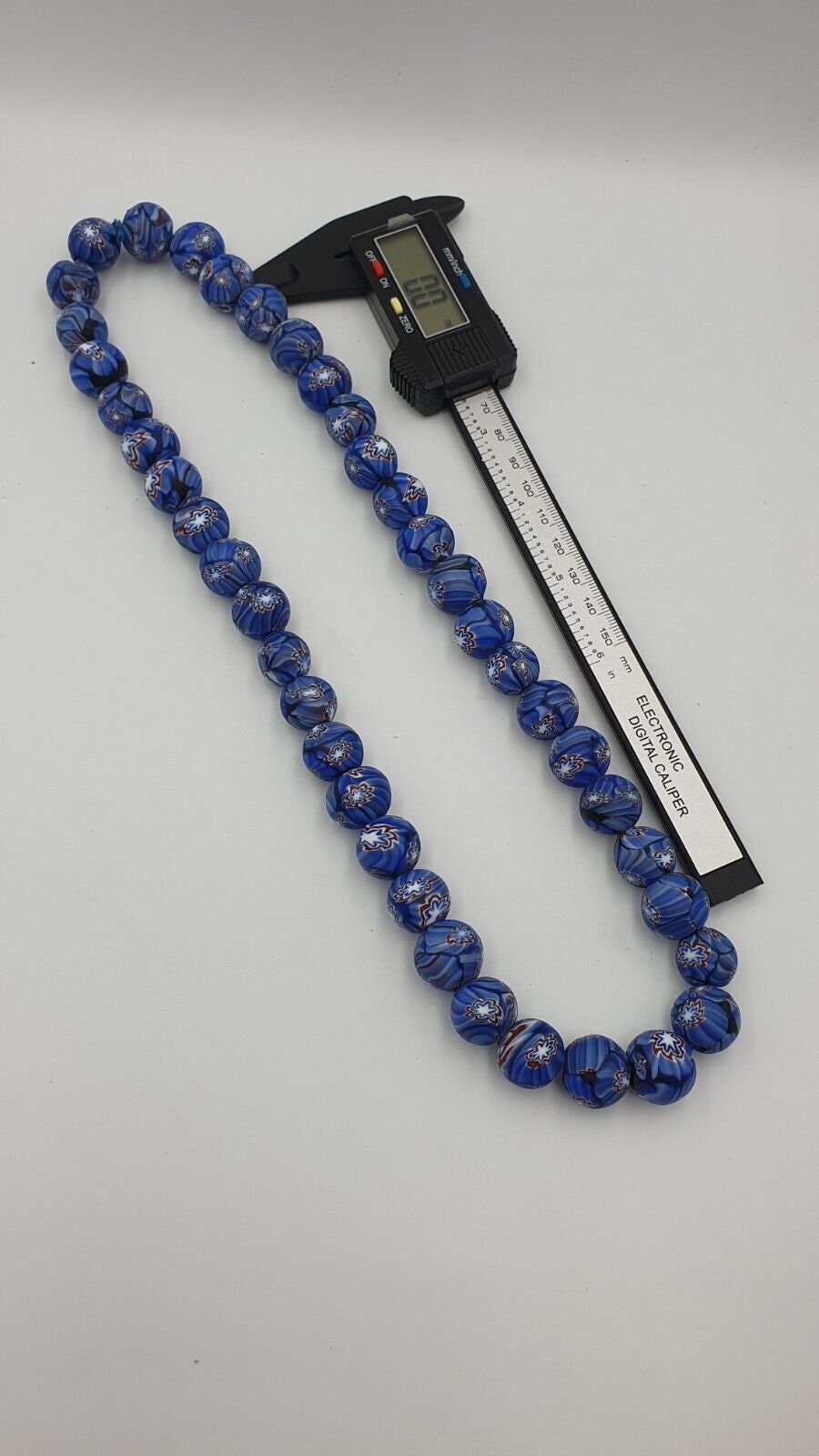 Vintage floral blue glass beads / beaded long strand necklace 15-16mmGift