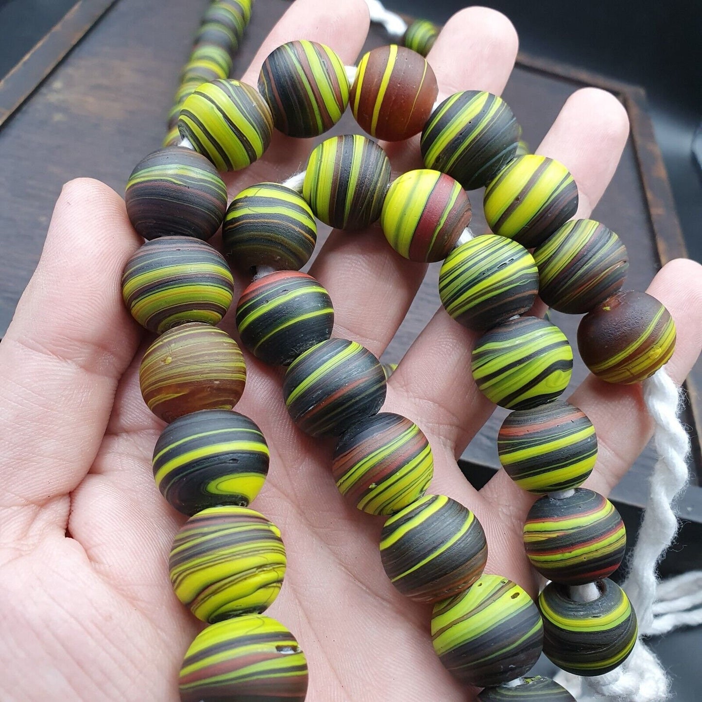 Vintage glass traded glass beads / beaded long necklace 17mm big size beadsGift