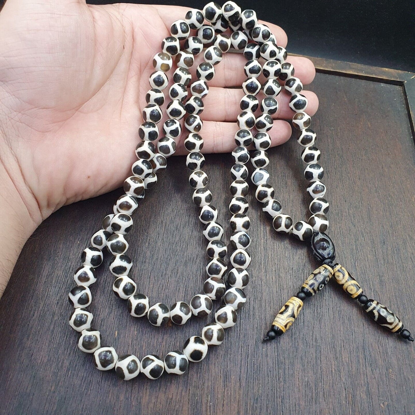 Vintage Etched Agate Budhi Mala: 108 Beads Buddhist Rosary