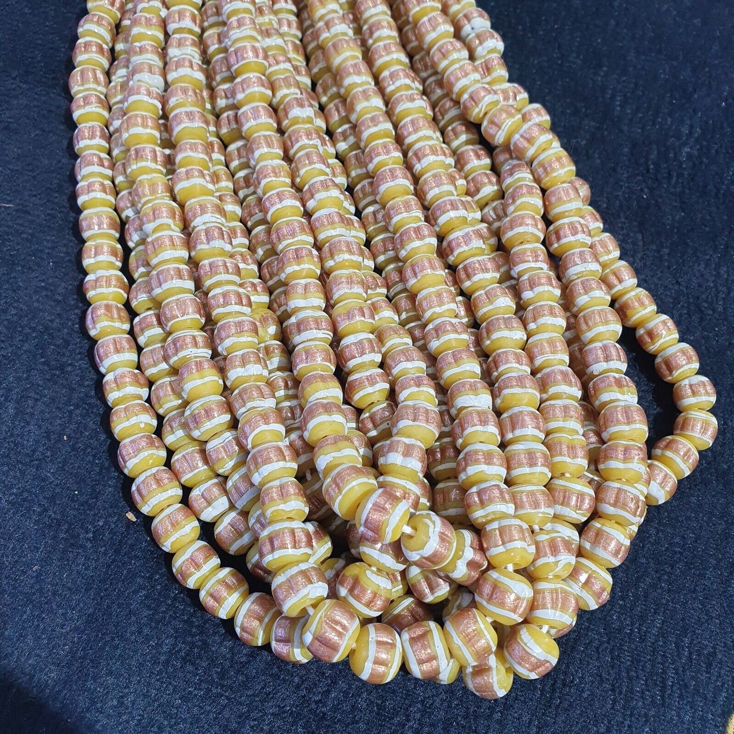 Vintage venerano art yellow fancy aventurine glass beads strandGift