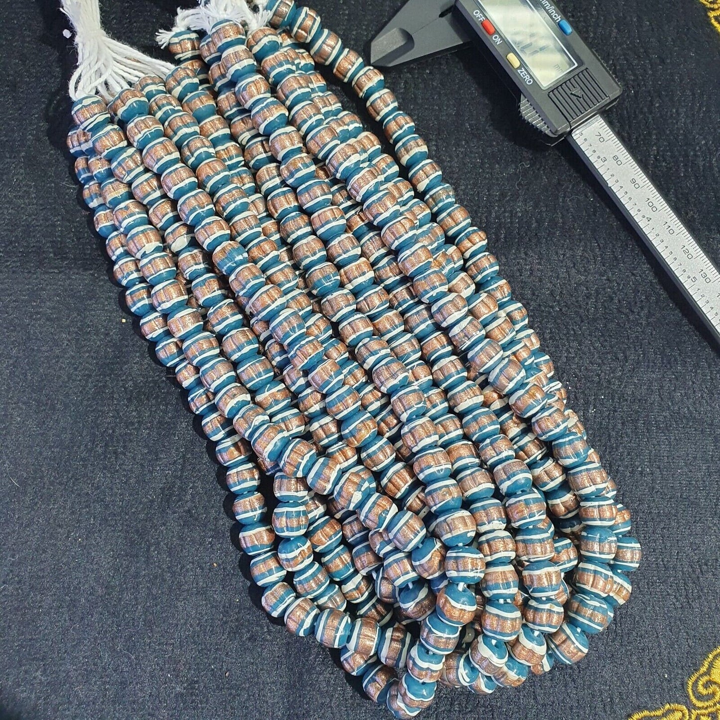 Vintage venerano art blue fancy aventurine glass beads strandGift