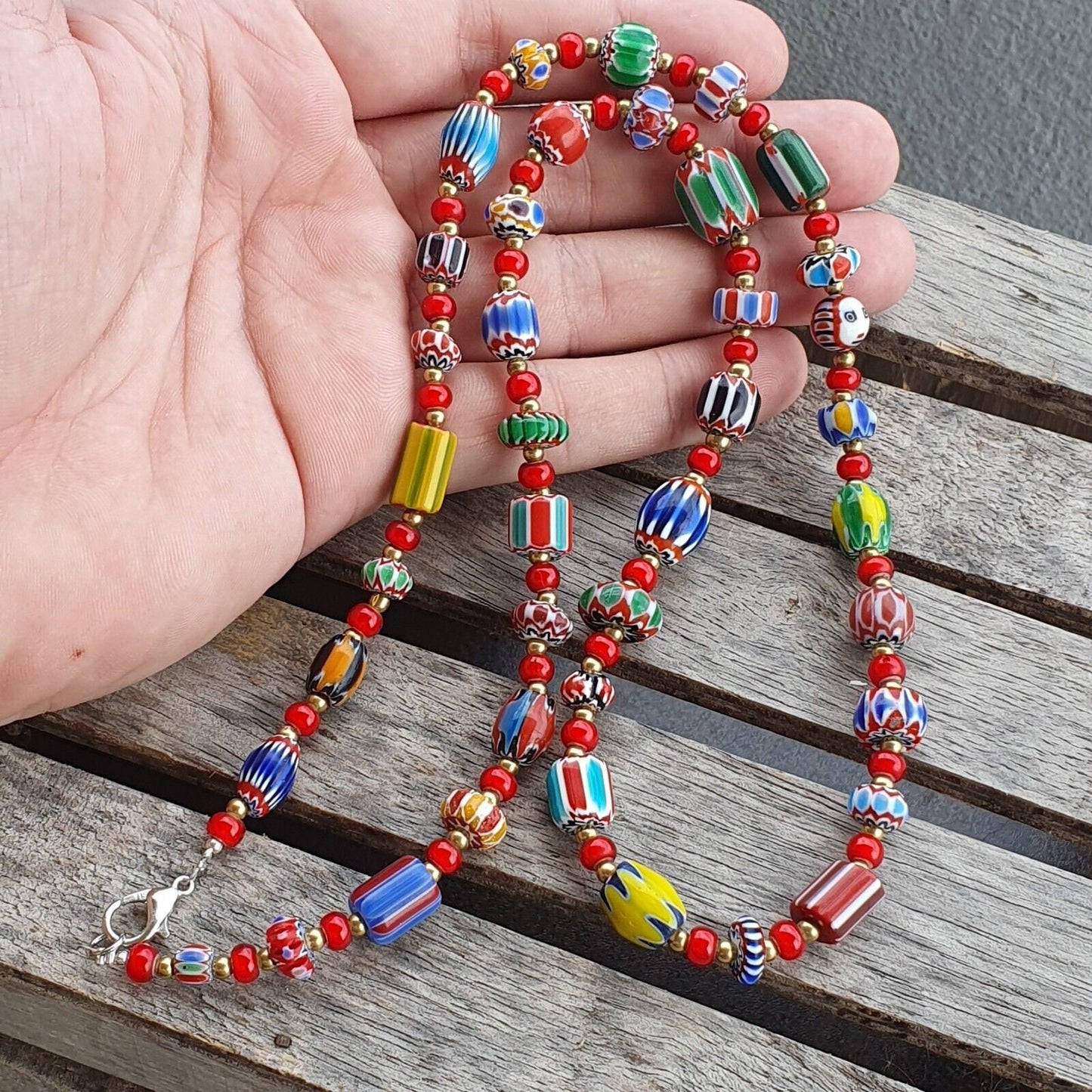 Colorful chevron and white heart venetian beads glass beads necklace ncc-8
