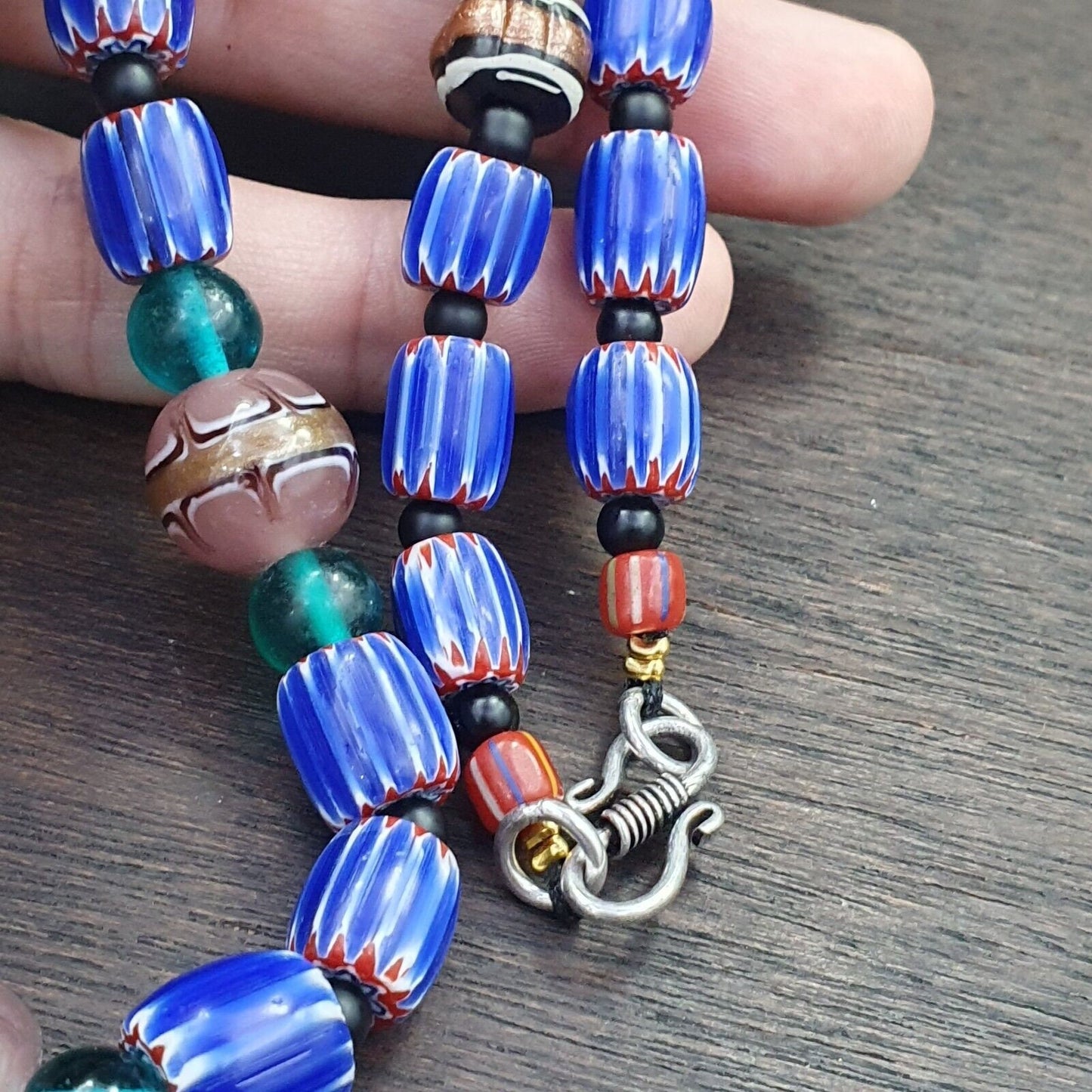 Vintage six layers chevron venetian style blue chevron beads necklace bcn-4