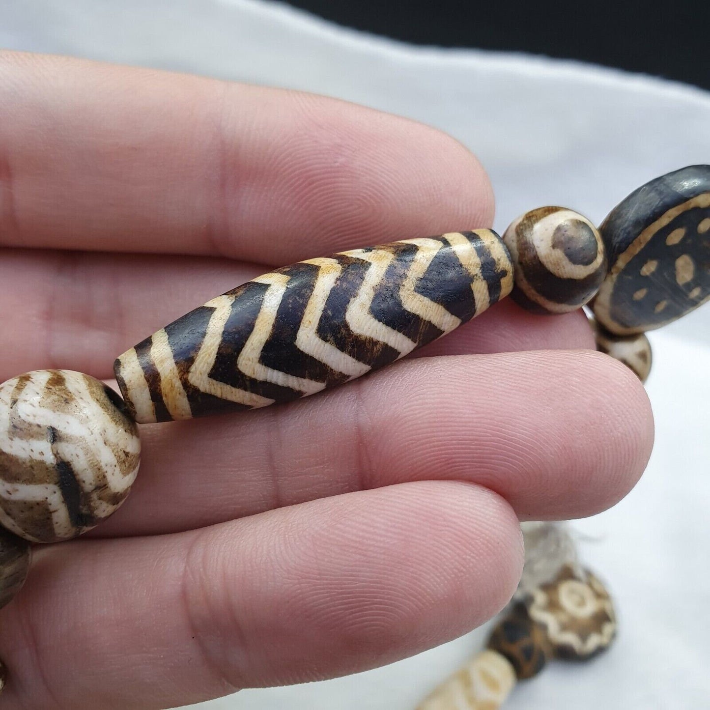 South asian burmese old pumtek pyu beads long necklace rare patterns