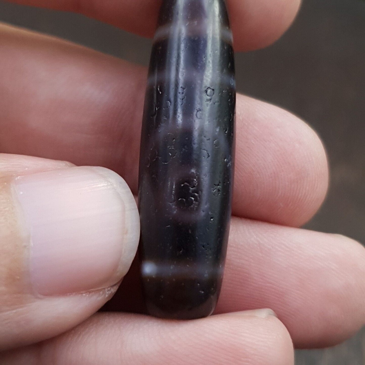 Tibetan nepalese 2 eyes antique agate stone dzi bead amulet hq-a-7