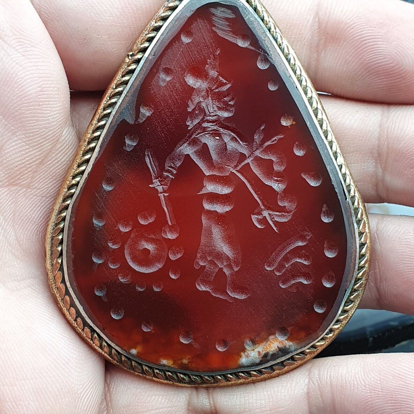 Antique Carved Agate Seal Pendent Necklace: Rare Bone Beads