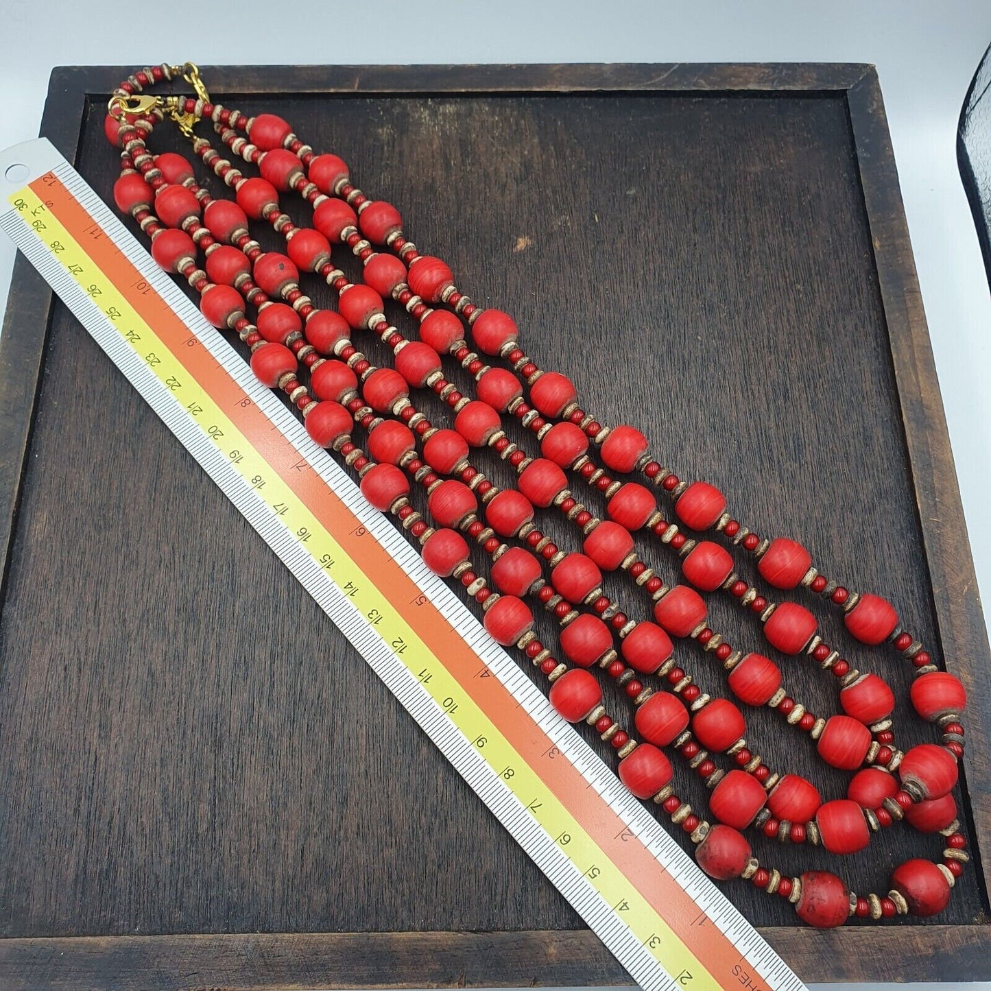 Vintage african antique trade beads old red glass beads long strand 12.5mmGift