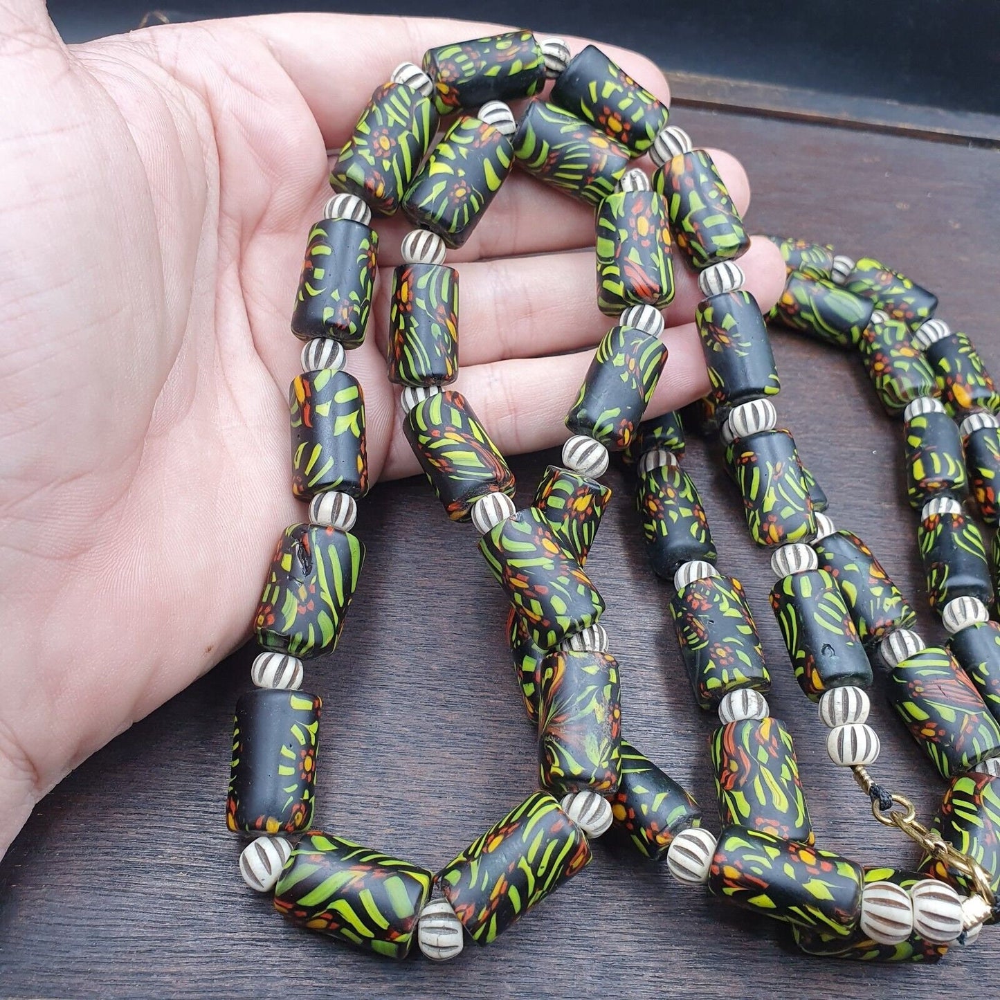Vintage trade green beads beaded necklace