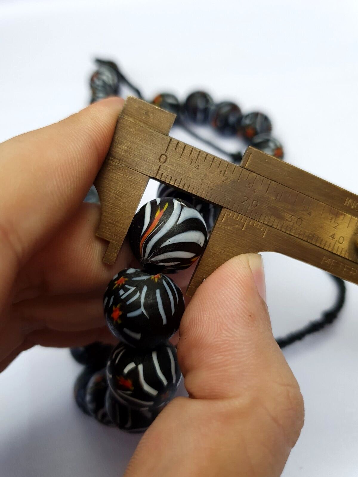 Vintage zebra traded glass beads / beaded long necklaceGift