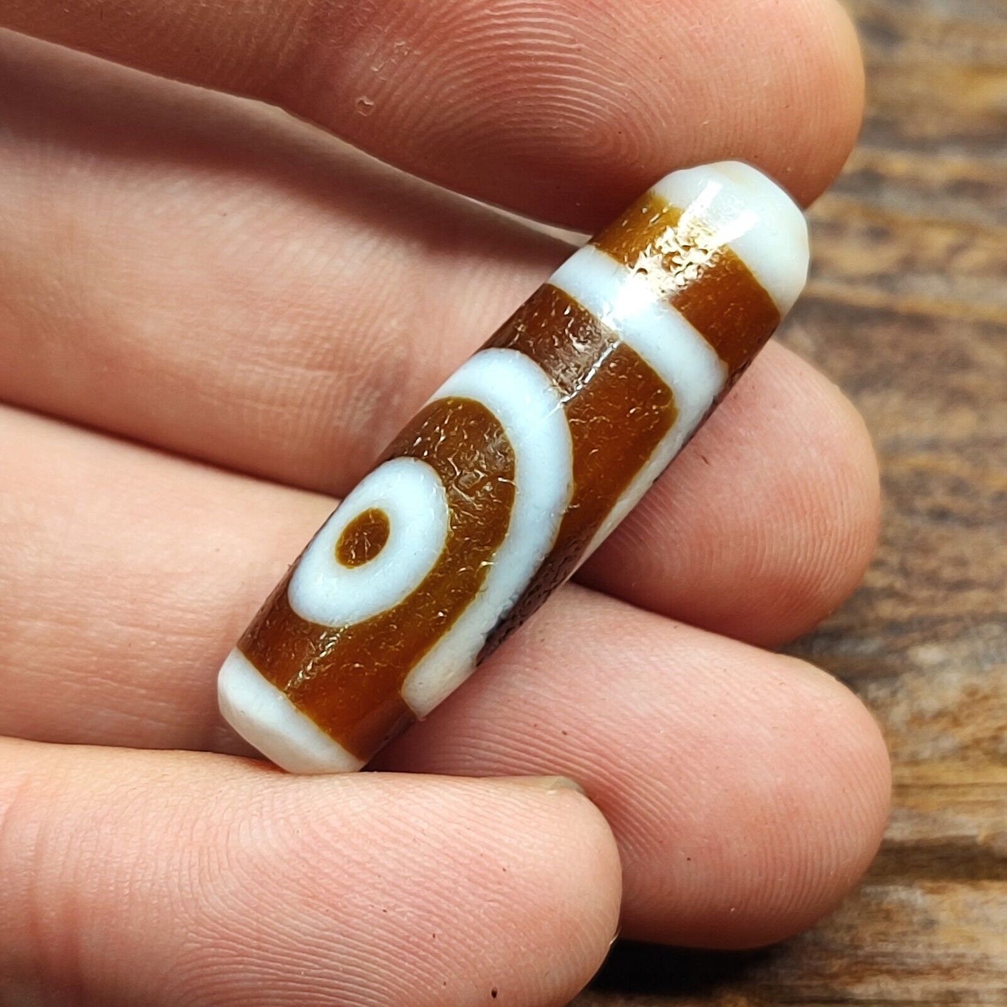 Antique old tibetan 2 circle eyes in eye agate stone dzi bead amulet ct-2
