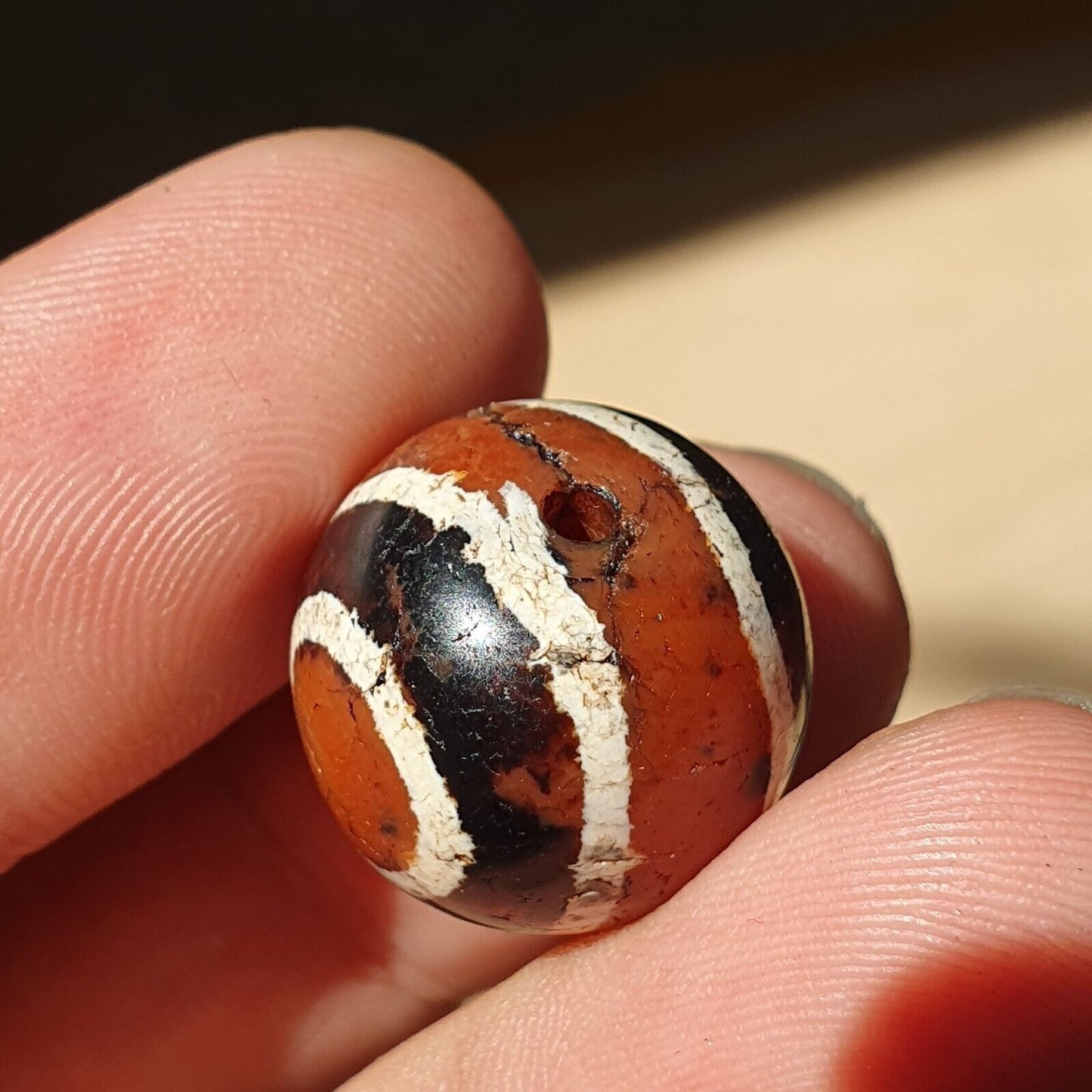 Antique himalayan indo tibetan etched agate bead 17.8x16.9mm shdk-4