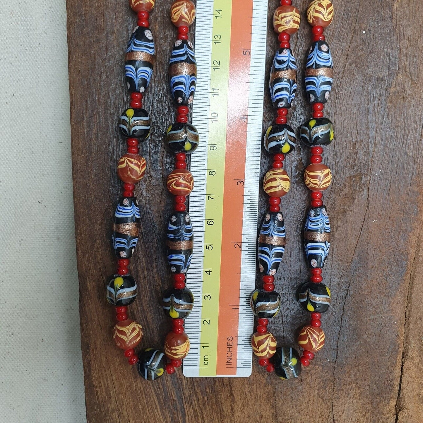 Vintage fancy feather wedding cake glass venetian style beads necklace #mx-3Gift