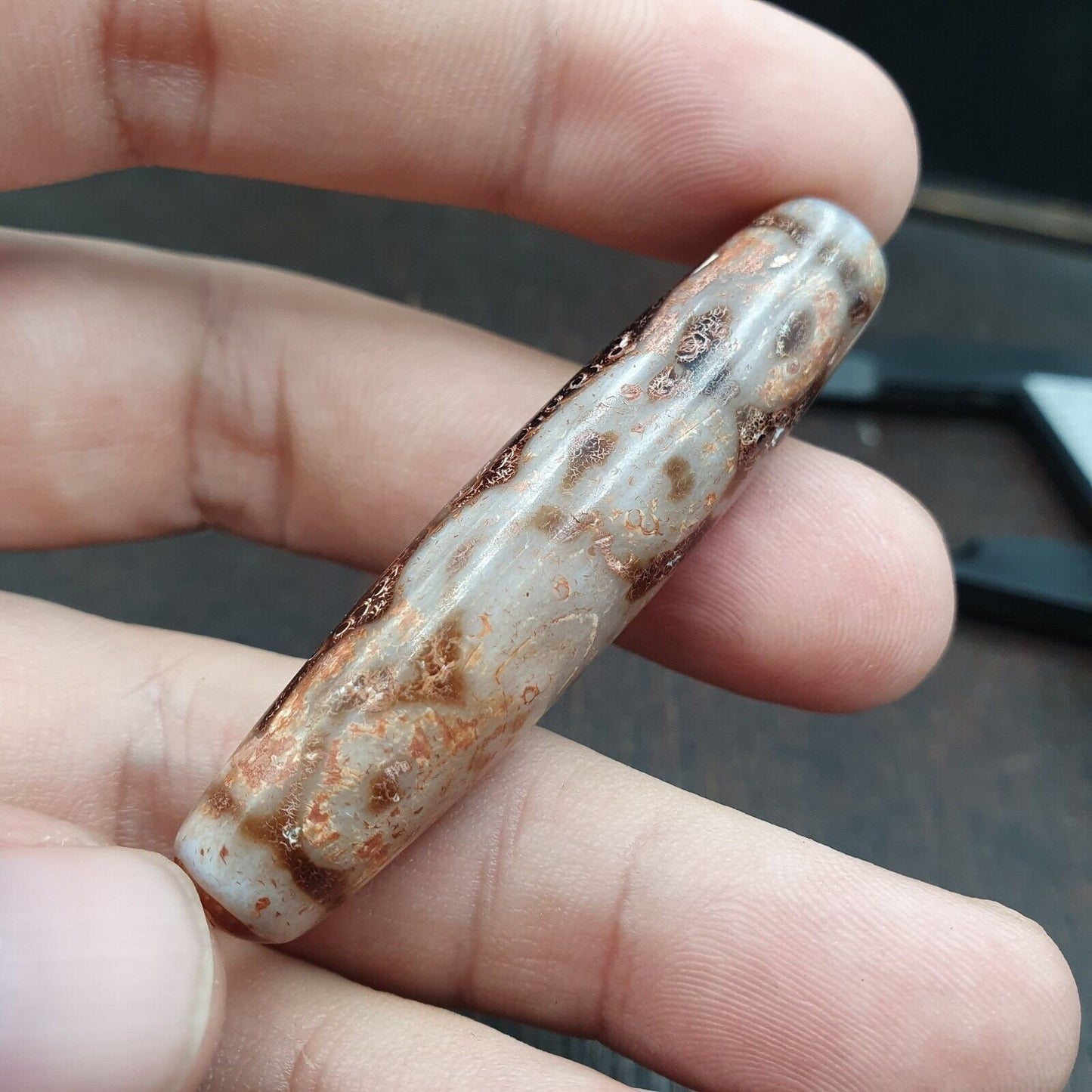 Rusted 7 eyes powerful himalayan indo tibetan agate dzi bead amulet