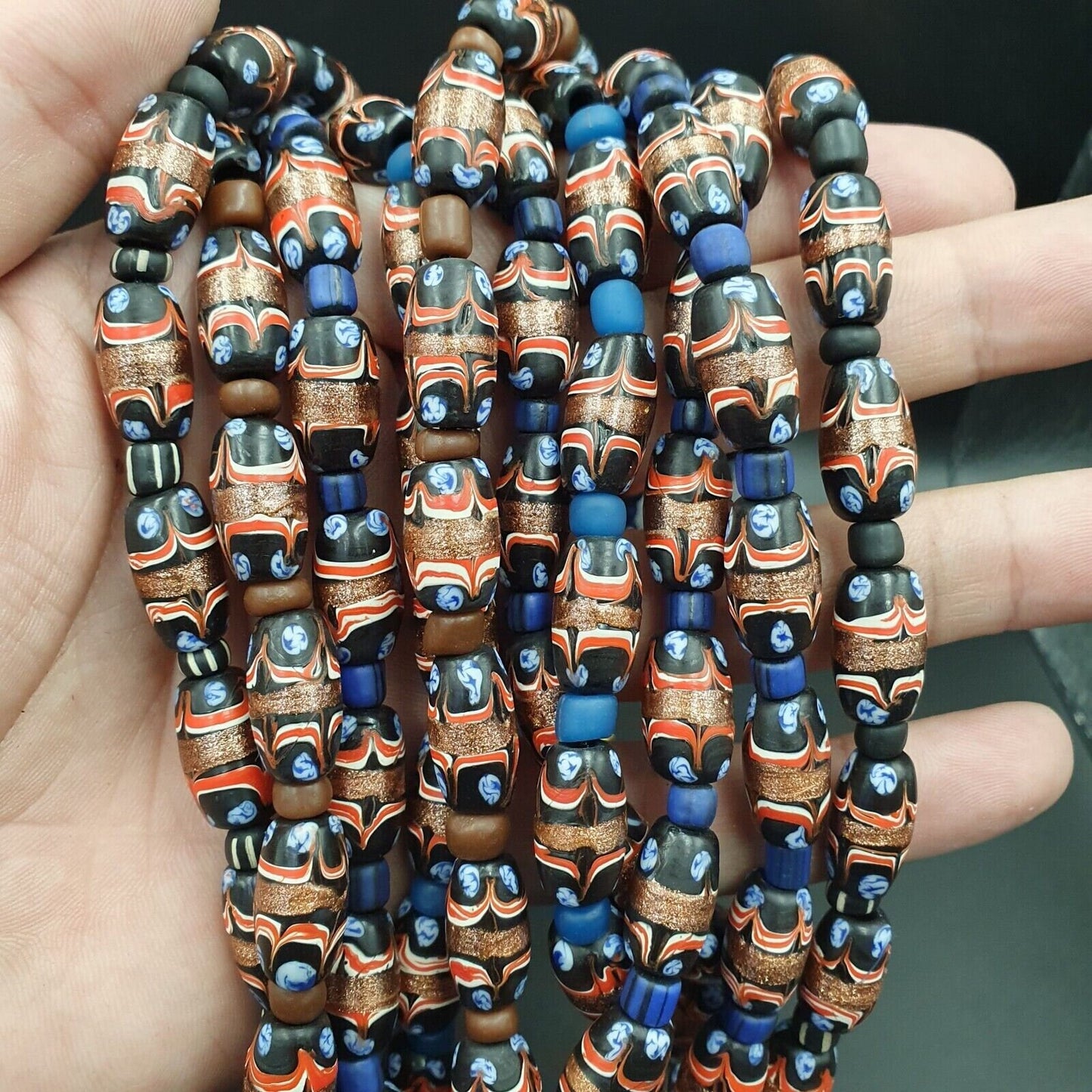 Vintage Millefiori Aventurine Glass Bead Necklace - 22 Inches