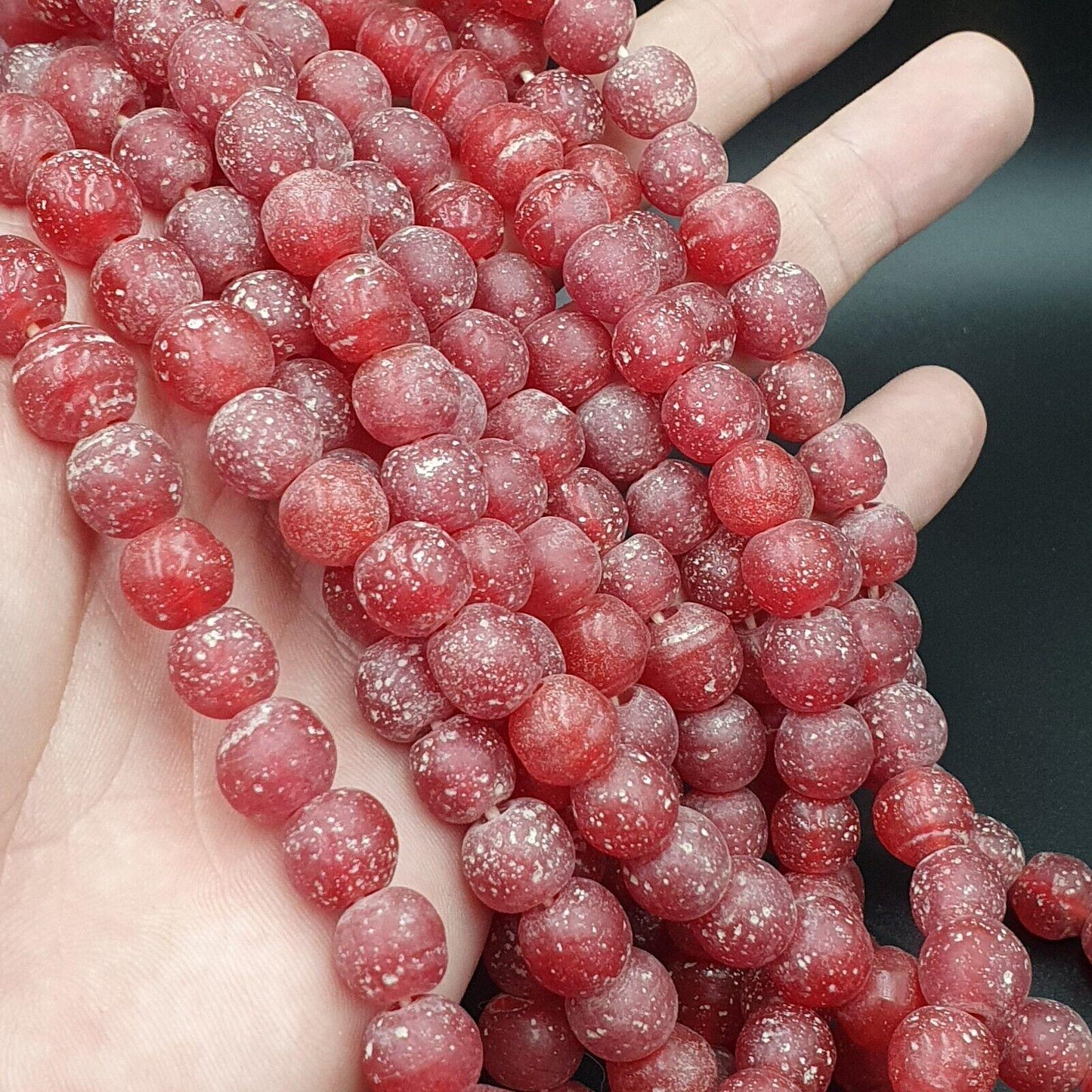 Antique african style cherry red glass vintage beads 24" strand 10-10.5mmGift