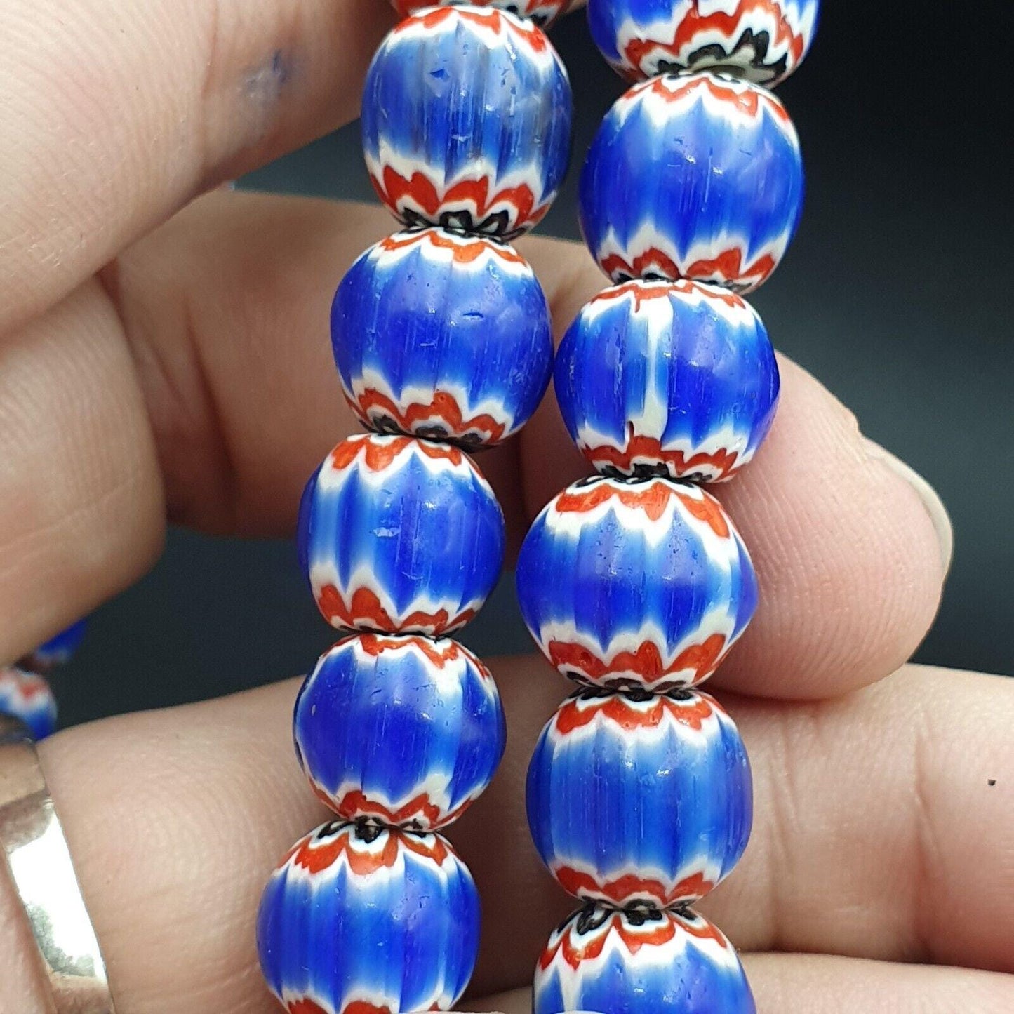 Vintage blue chevron african glass beads necklaceGift