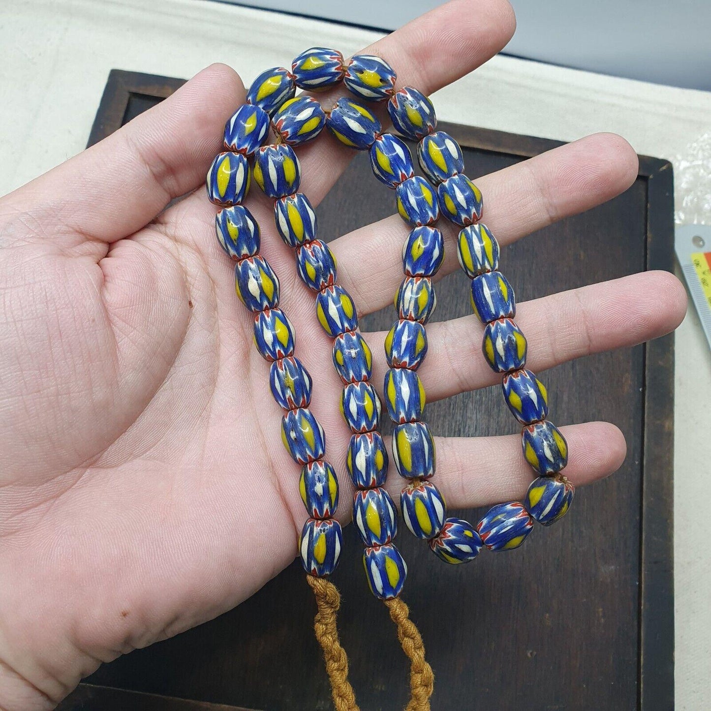 Vintage Venetian Chevron Glass Bead Strand: African Style, 26 Inch