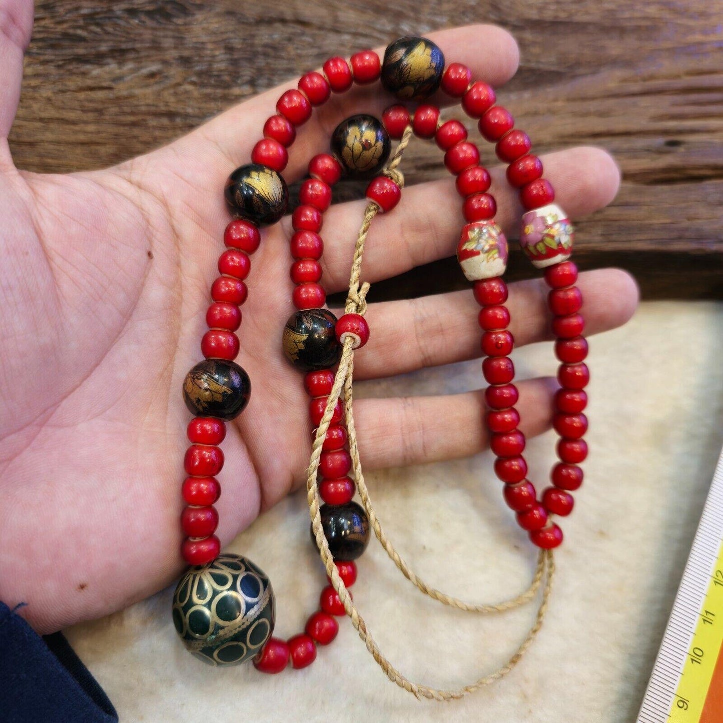 8mm venetian white heart with bras brass & ceramic handmade beaded necklace
