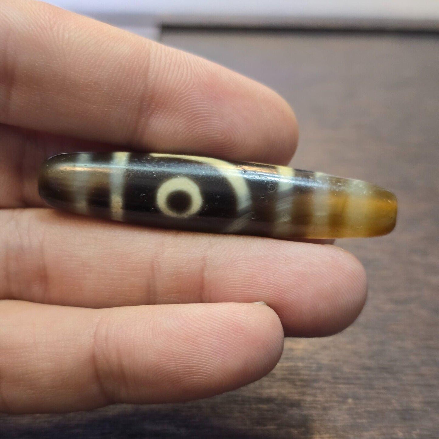 S4 vintage old tibetan 2 eyes 5 stripes agate stone dzi bead big amulet