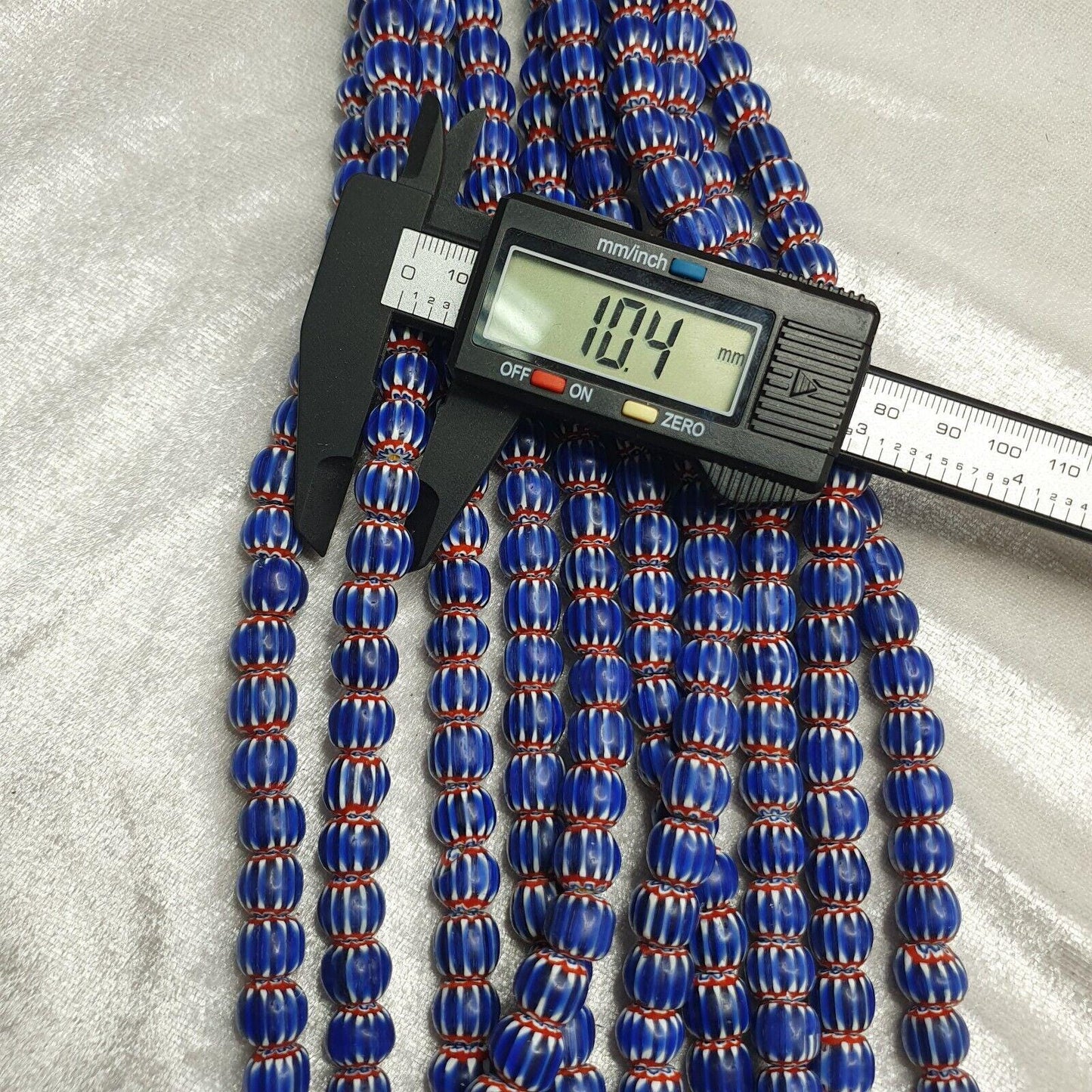 Vintage blue chevron venetian style multilayers 10mm glass beads necklace
