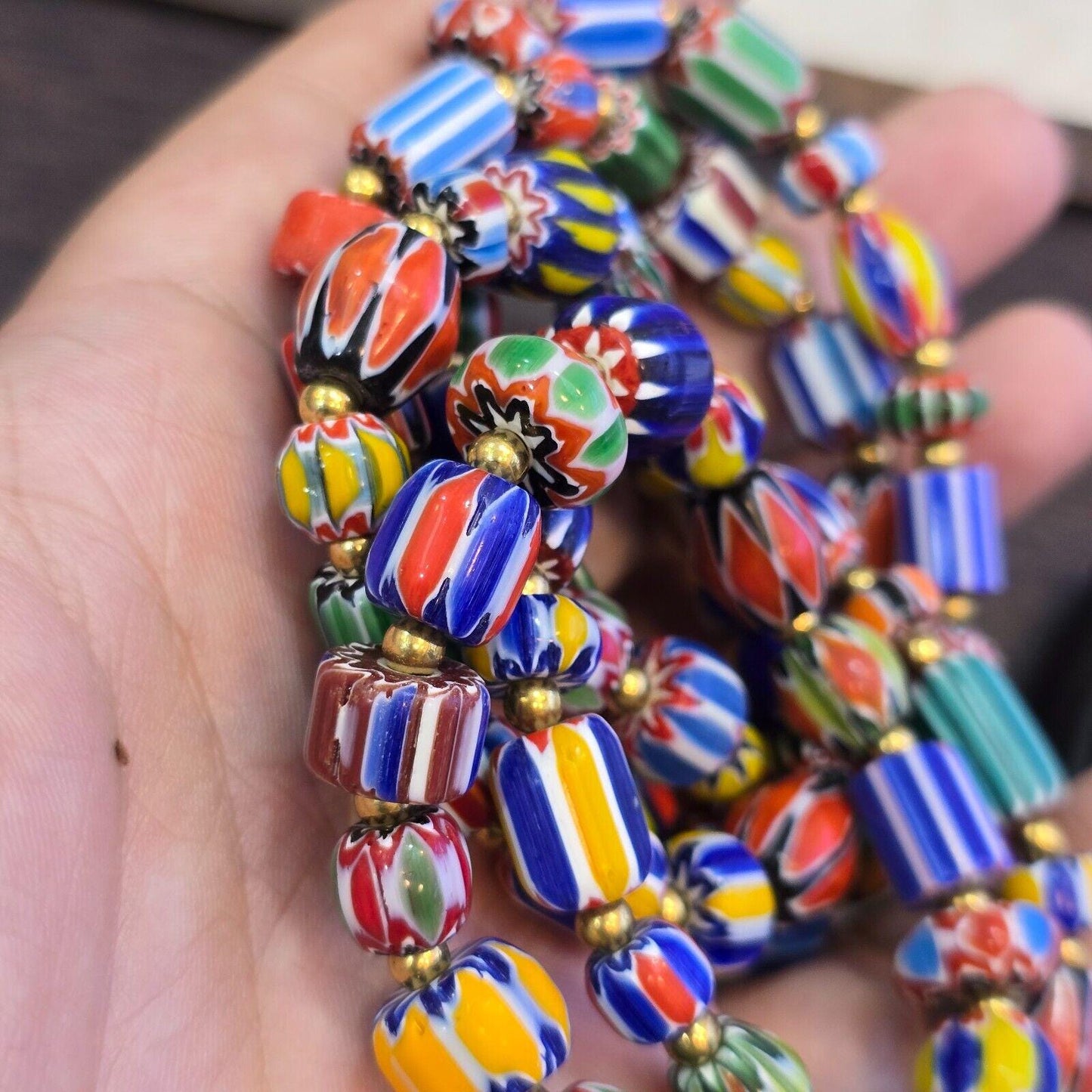 Lot 5 pcs chevron multilayer glass beads with bronze spacer beads braceletGift