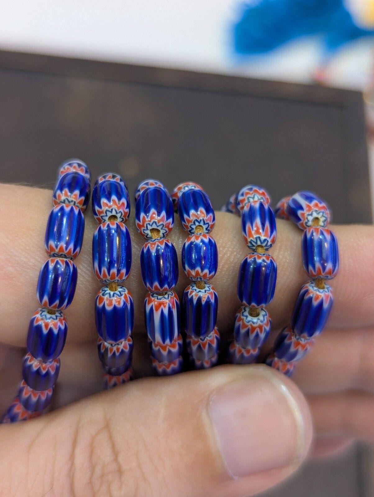 Hi quality vintage old blue chevron beads 5x7mm glass beads necklaceGift