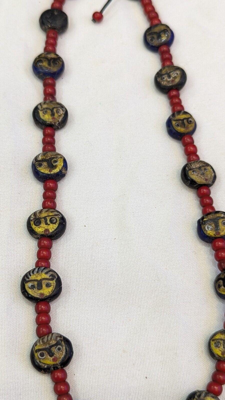 Antiaque vintage venetian whiteheart face glass beads beaded necklace fw3Gift