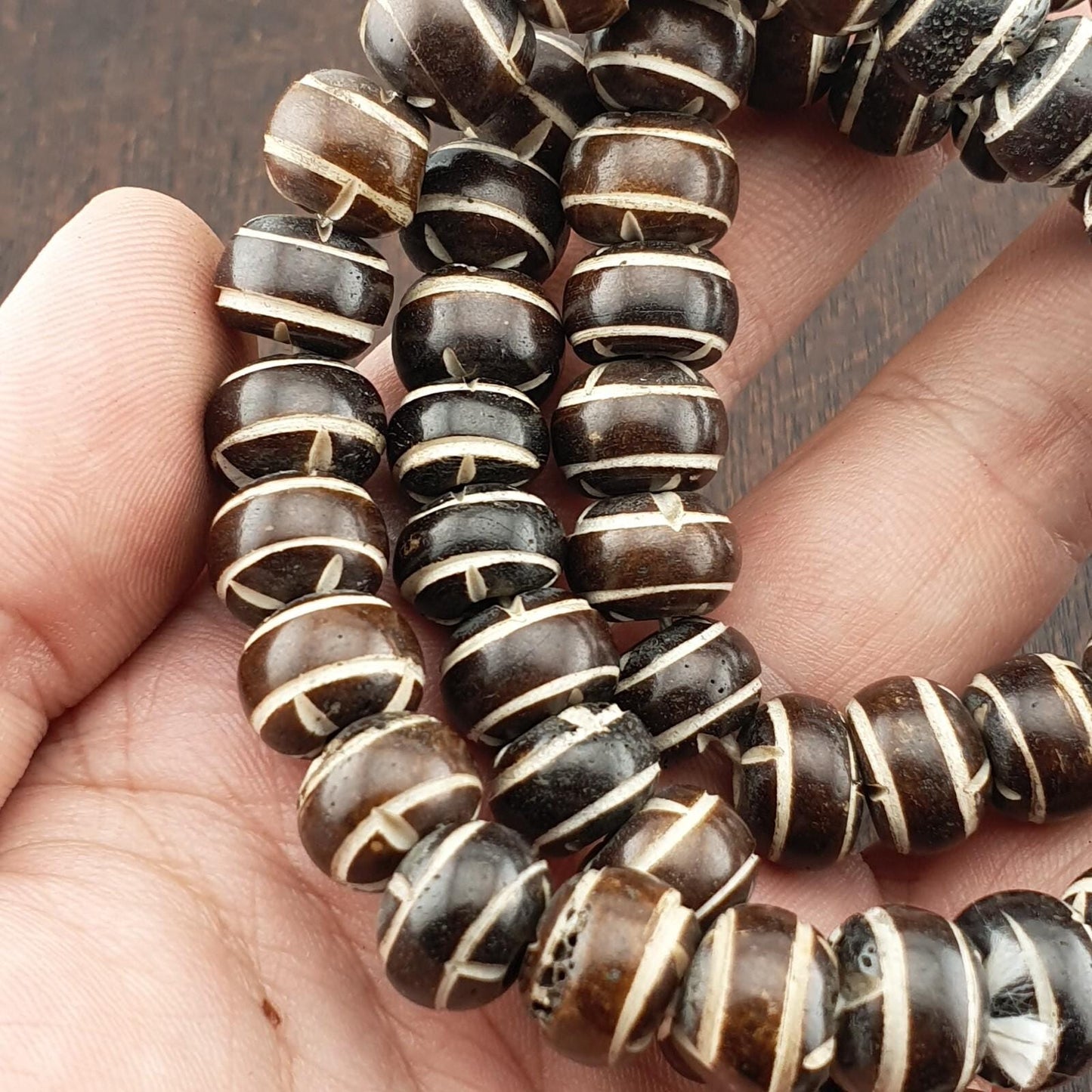 Vintage tibetan yak bone (buffalo) beads beaded necklace 11.5mm