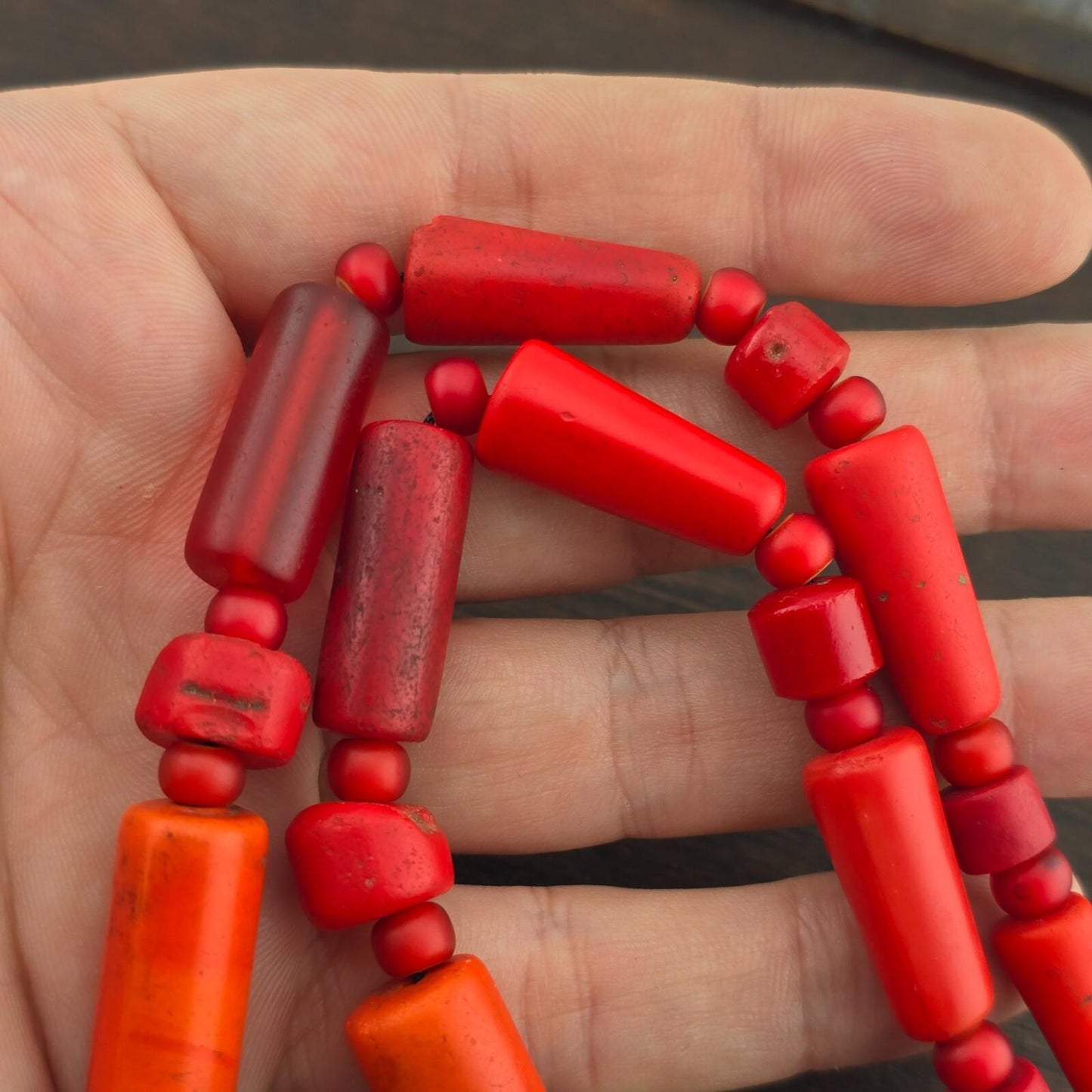Antique african red glass beads necklace and 6mm whiteheart beadsGift