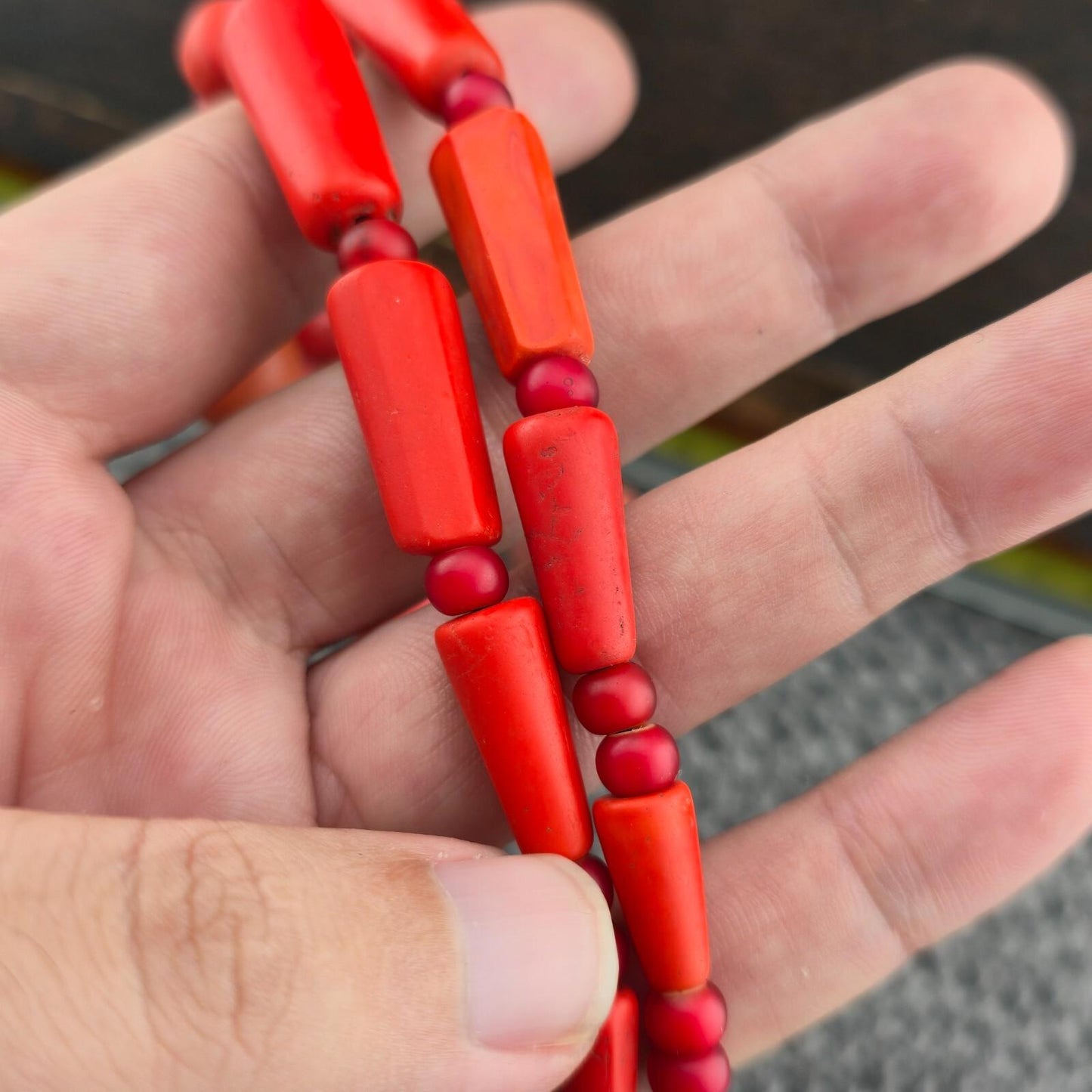 Antique african red glass antique beads necklace and 6mm whiteheart beadsGift