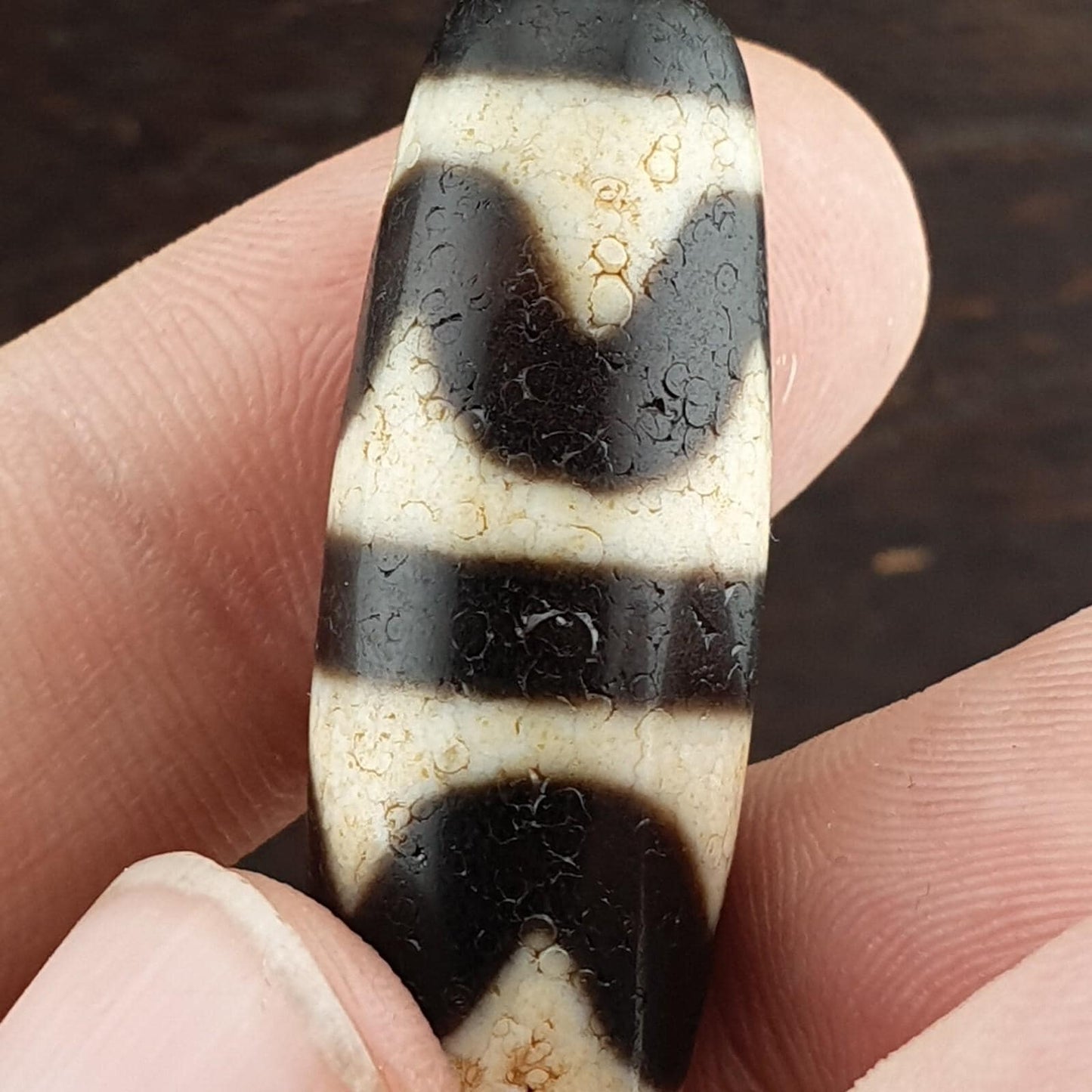 Himalayan tibetan dog tooth pattern agate dzi bead spiritual amulet bead