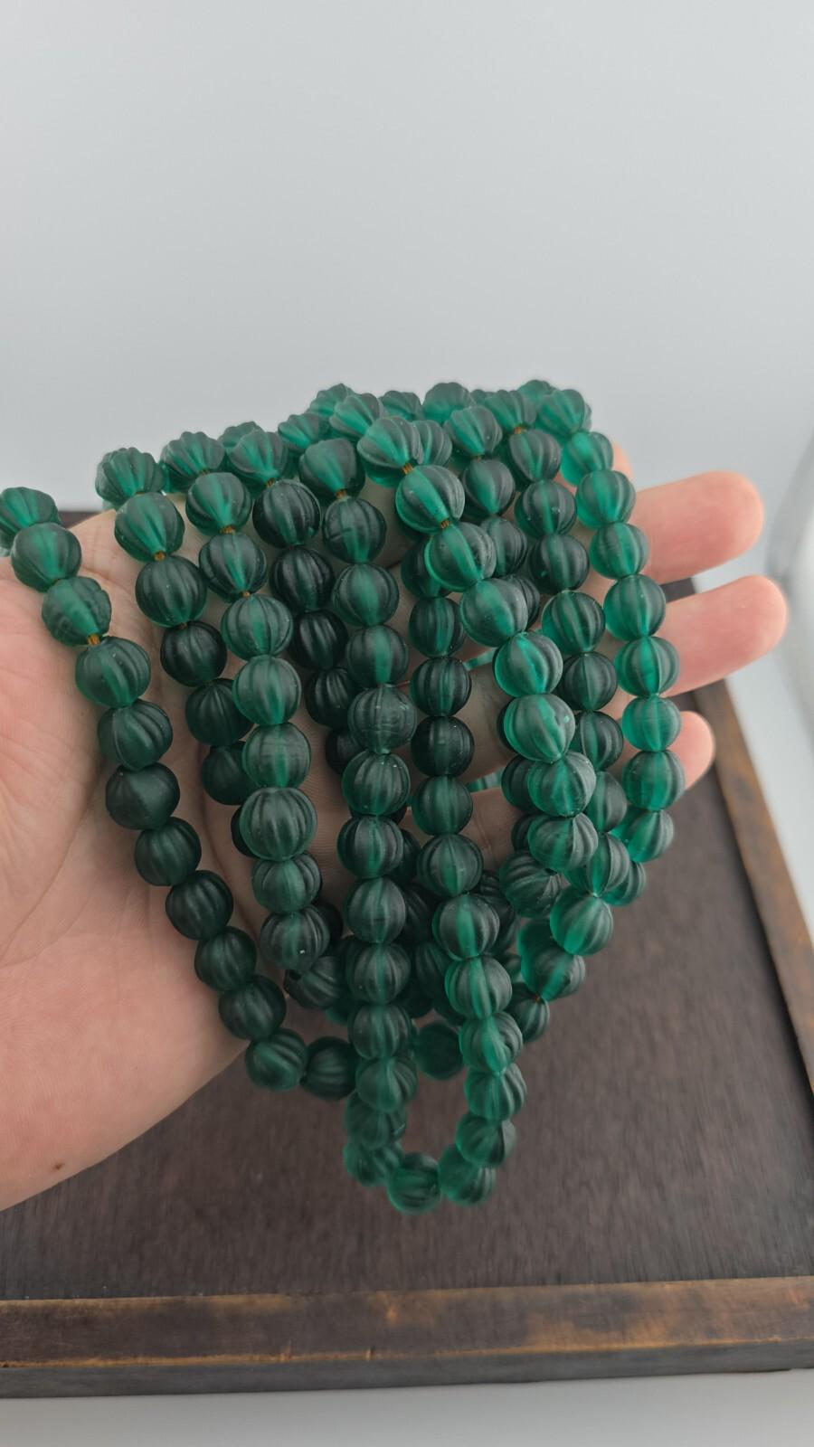 Old African Green Glass Beads: Handmade Melon Shape (10-10.5mm)