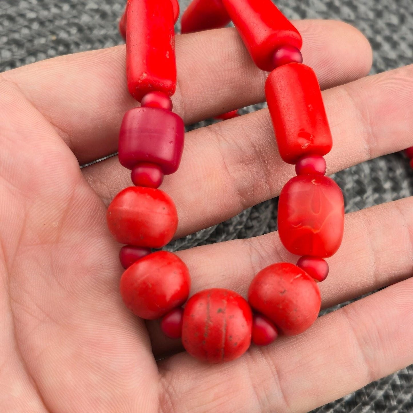 Antique African Red Glass Bead Necklace: Whiteheart Beads, Vintage Style