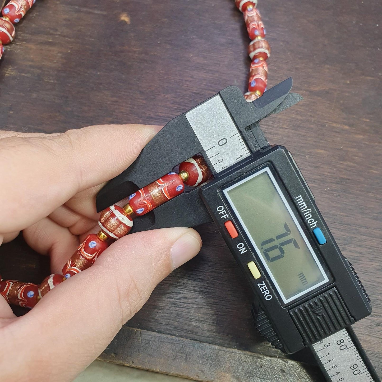 Vintage Aventurine Red Glass Bead Strand: Handmade Feather Design