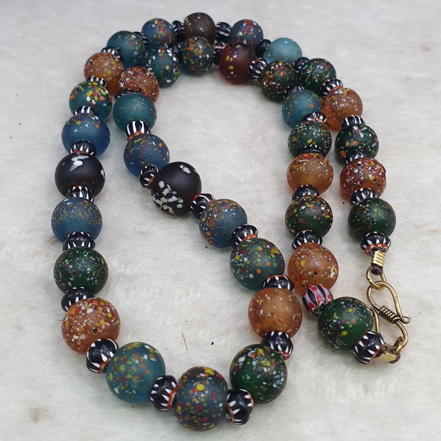 Vintage african inspired trade glass with black chevron beads necklace