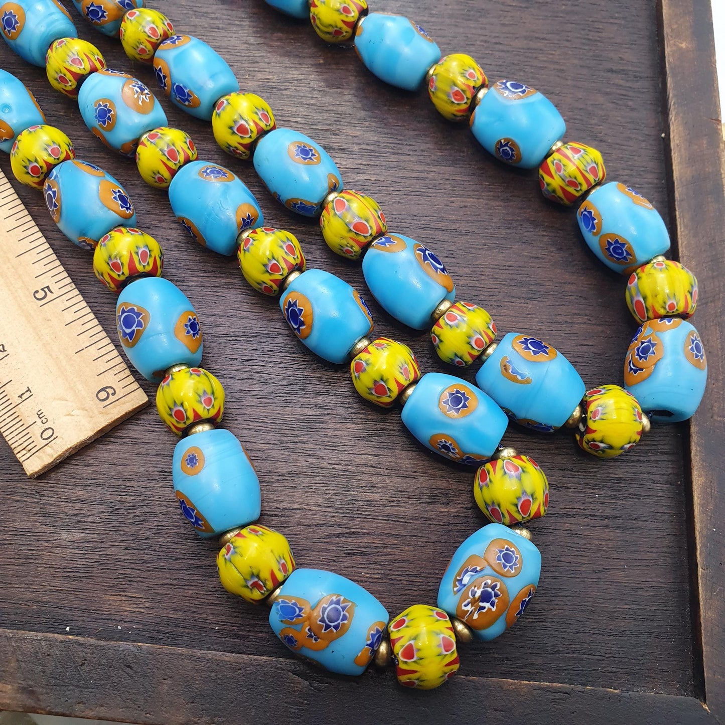 Venetian inspired millefiori glass beads strand – murano style floral mosaic