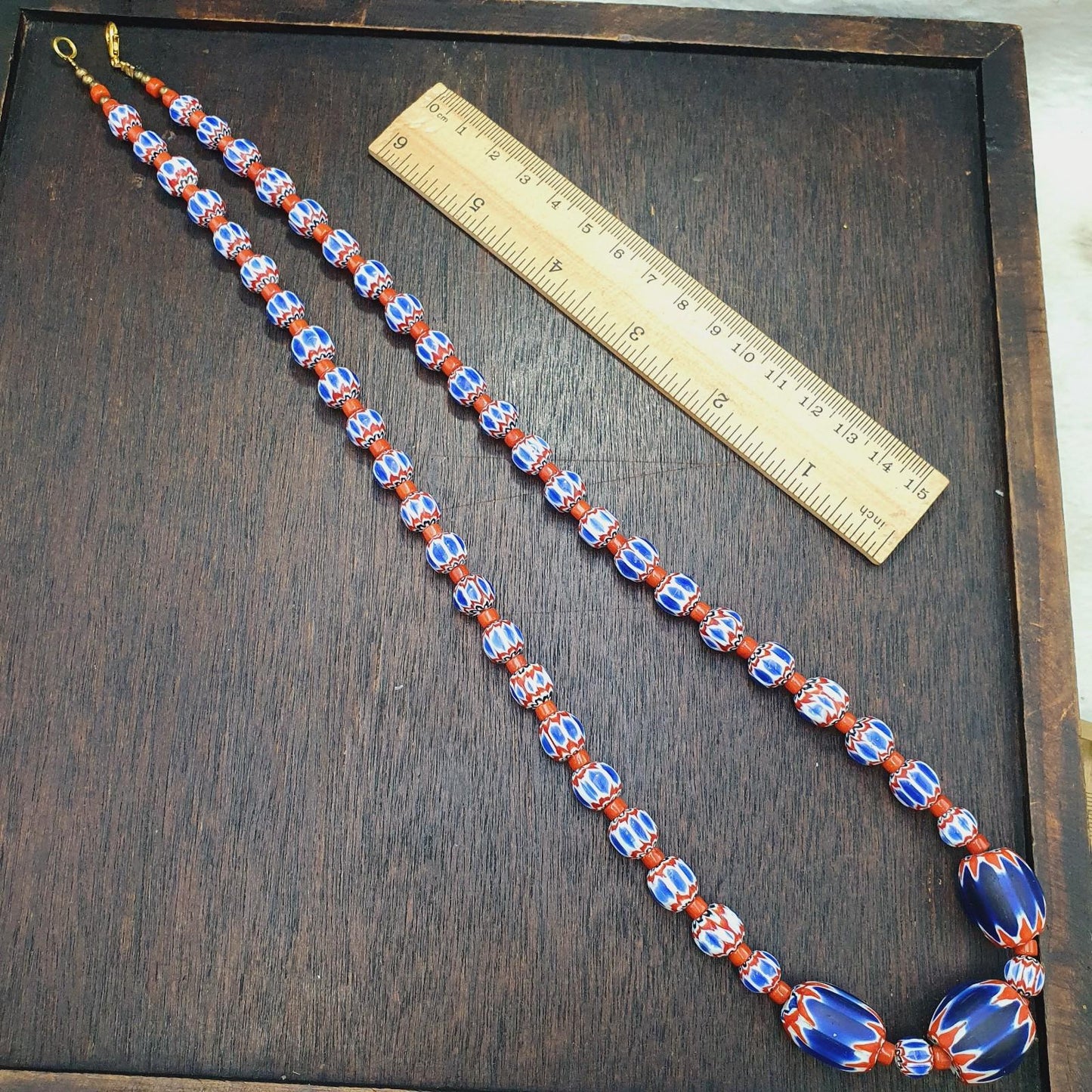 Beautiful blue chevron beads 6 layers chevron glass beaded necklace gift