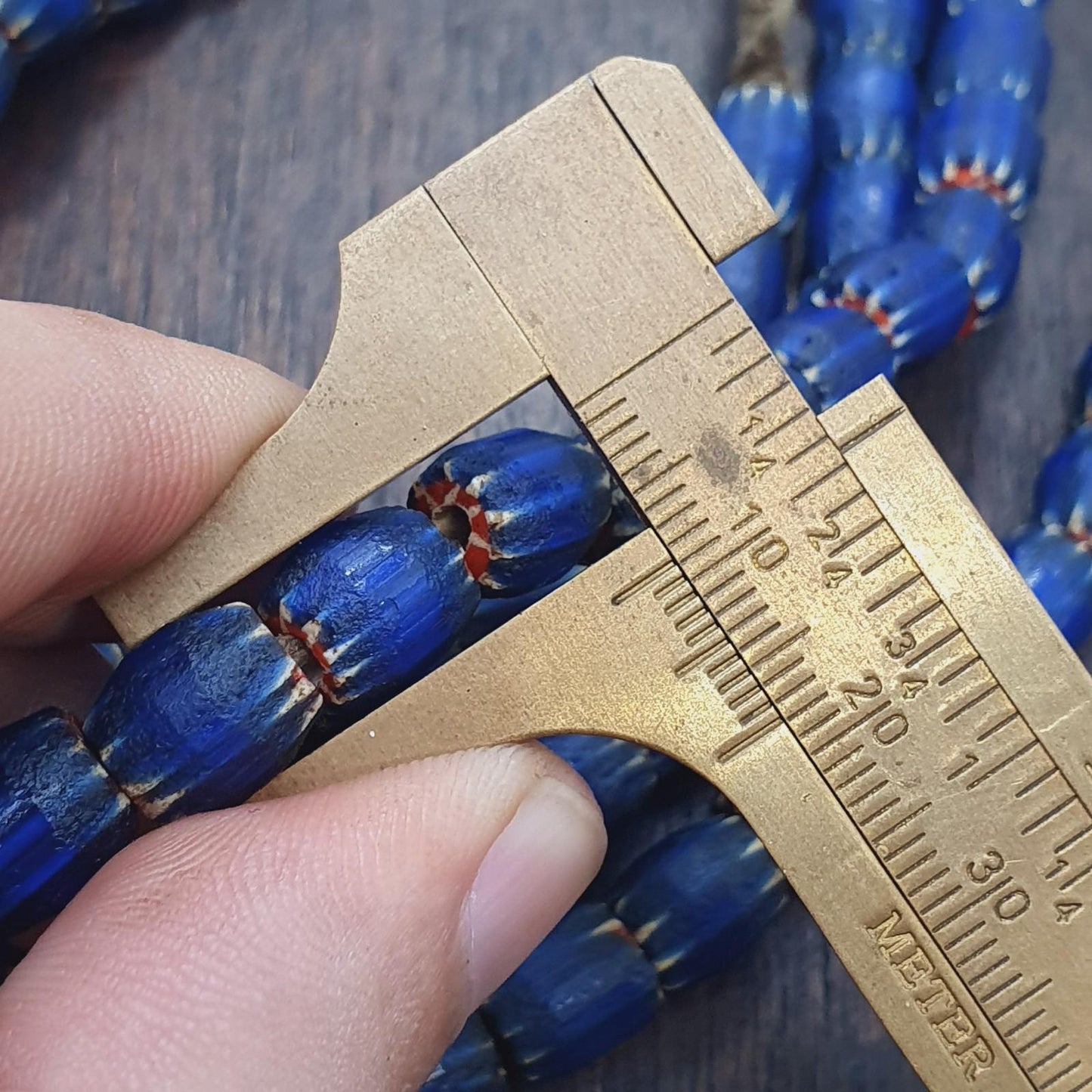 Vintage Blue Chevron Beads Necklace, Old African Glass (24 inch)